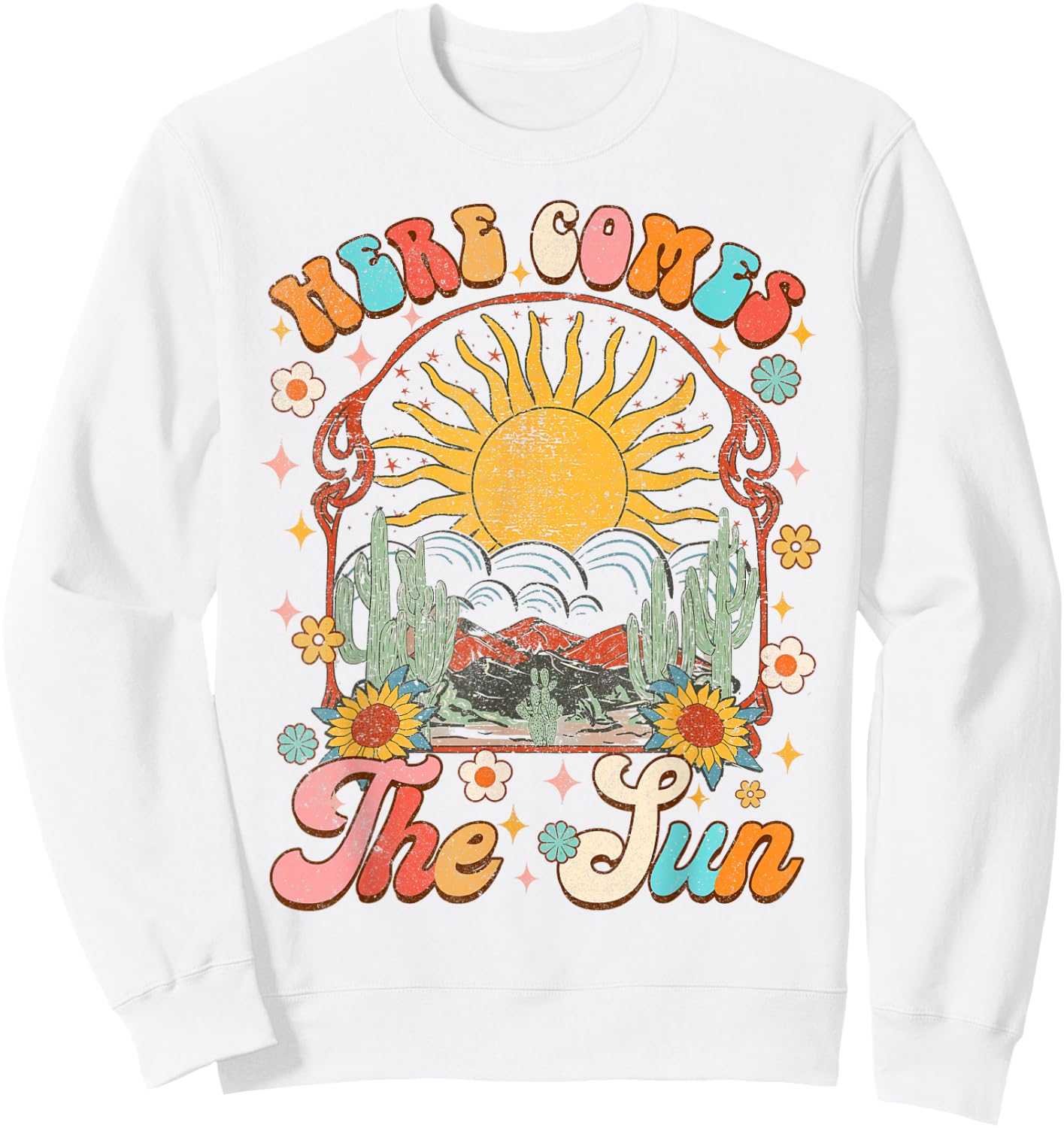 Here Comes The Sun Summer Vibes Summertime Vacation Groovy Women Sweatshirt - Sweatshirt | White