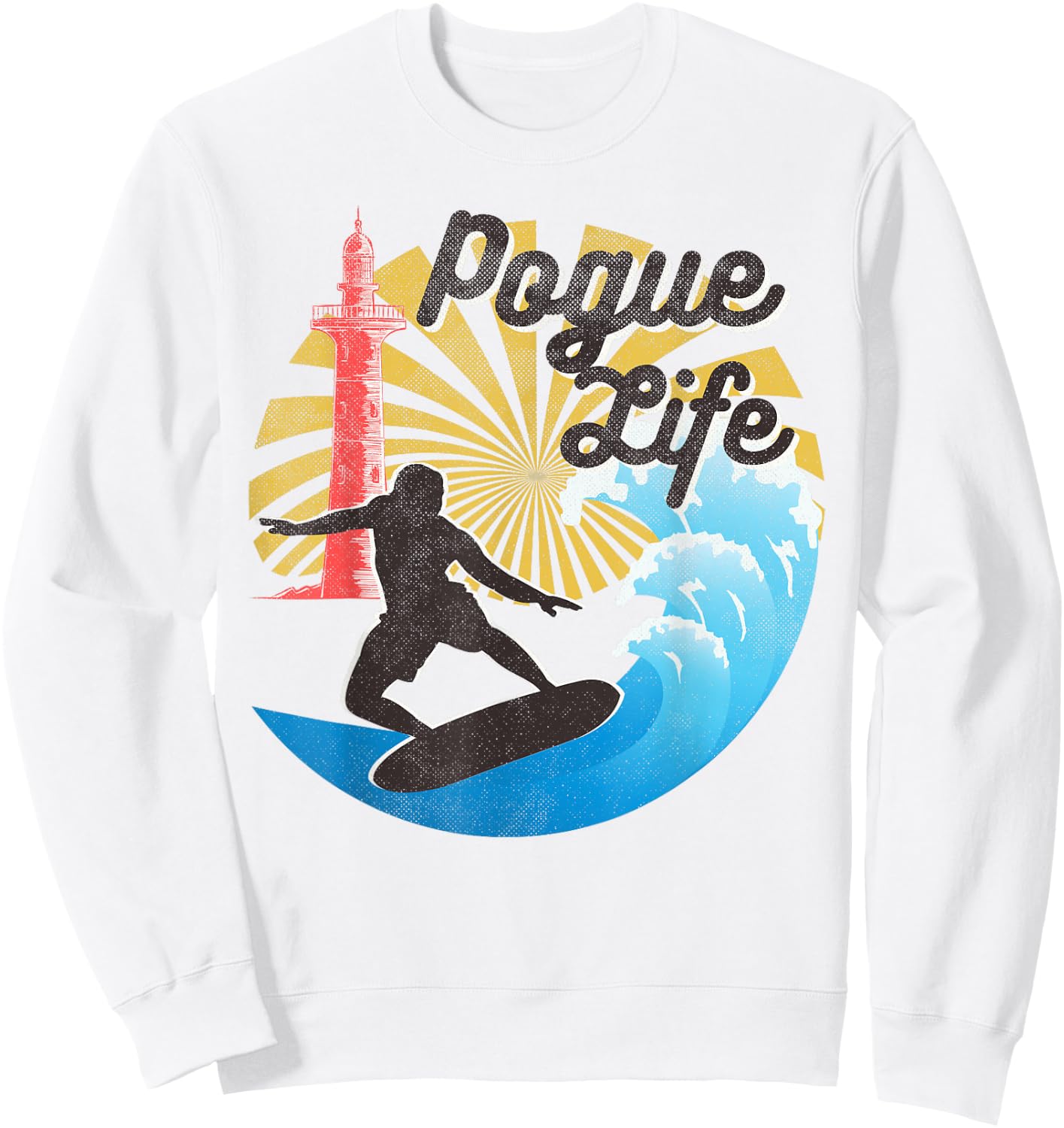 Surfing Life Pogue Beach Van Light Houses Retro Distressed Sweatshirt - Sweatshirt | White