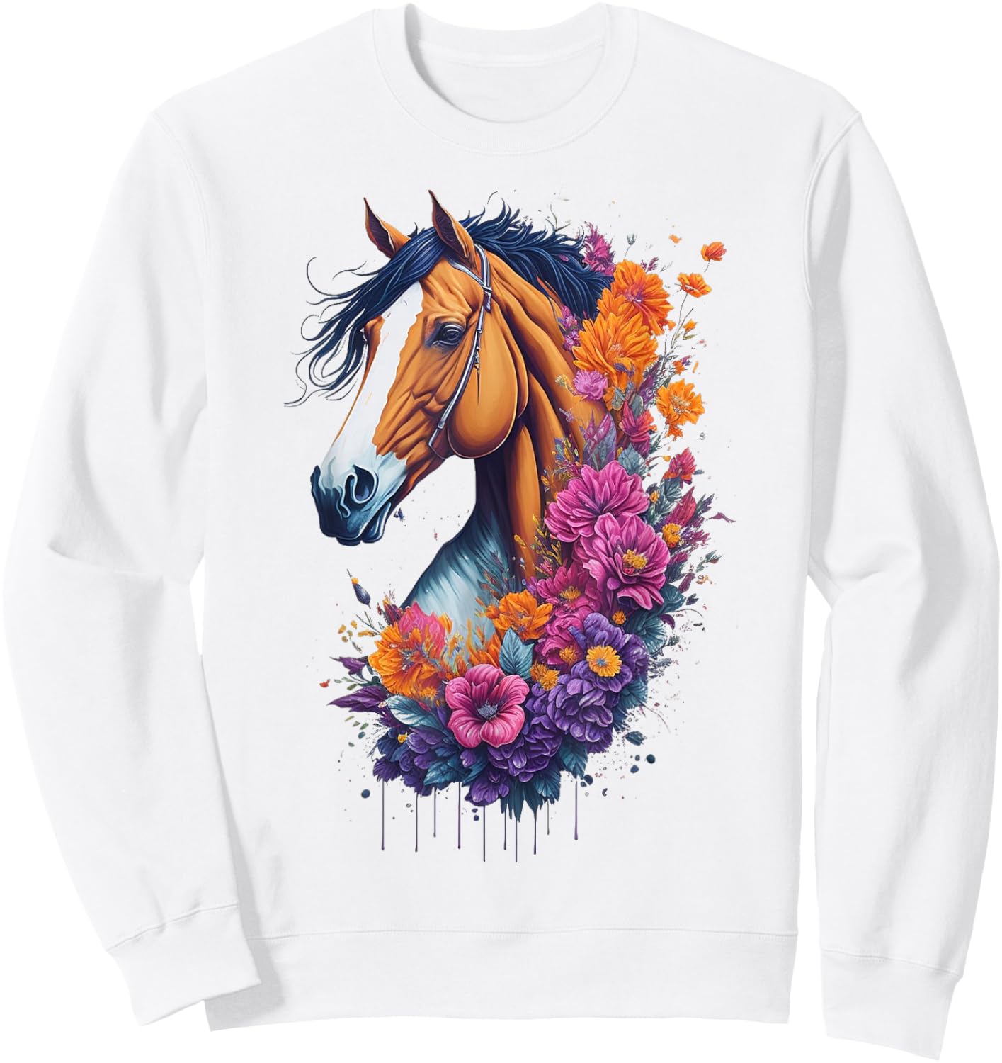 Flower Horse Spring Nature Horse Lovers & Men Sweatshirt - Sweatshirt | White