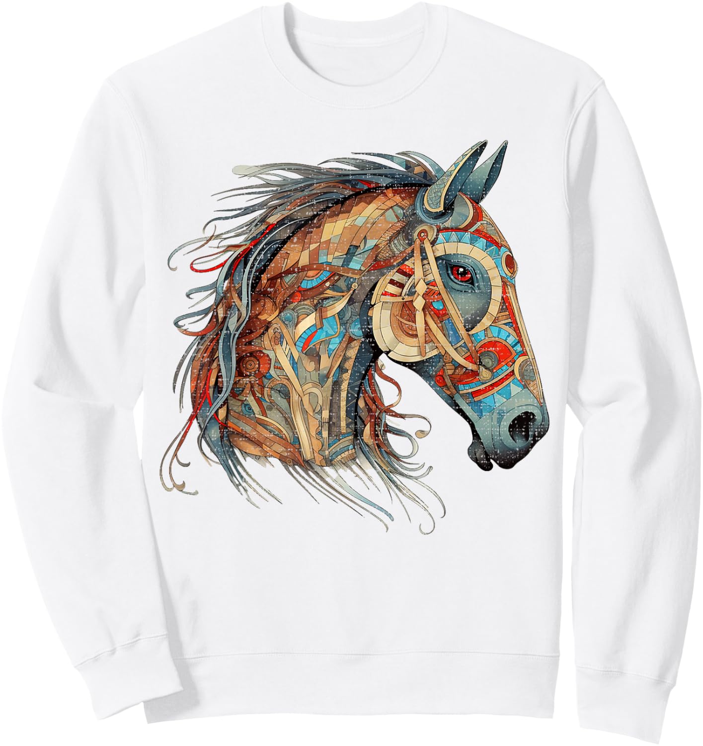 Horse Tribal Abstract Art Native American Geometric Horses Sweatshirt - Sweatshirt | White