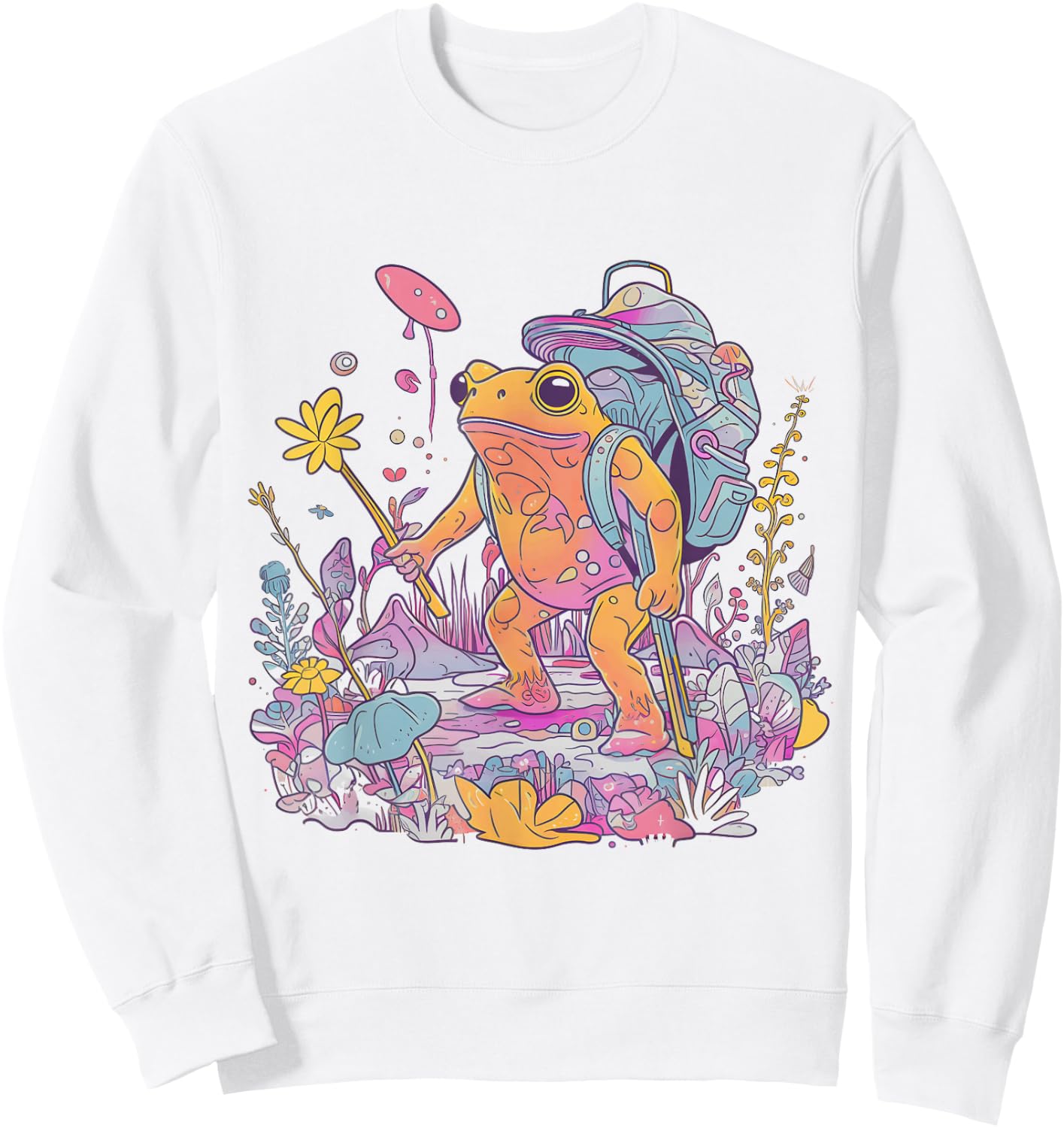 Psychedelic Frog Hiking Camping EDM Music Festival Mushroom Sweatshirt - Sweatshirt | White