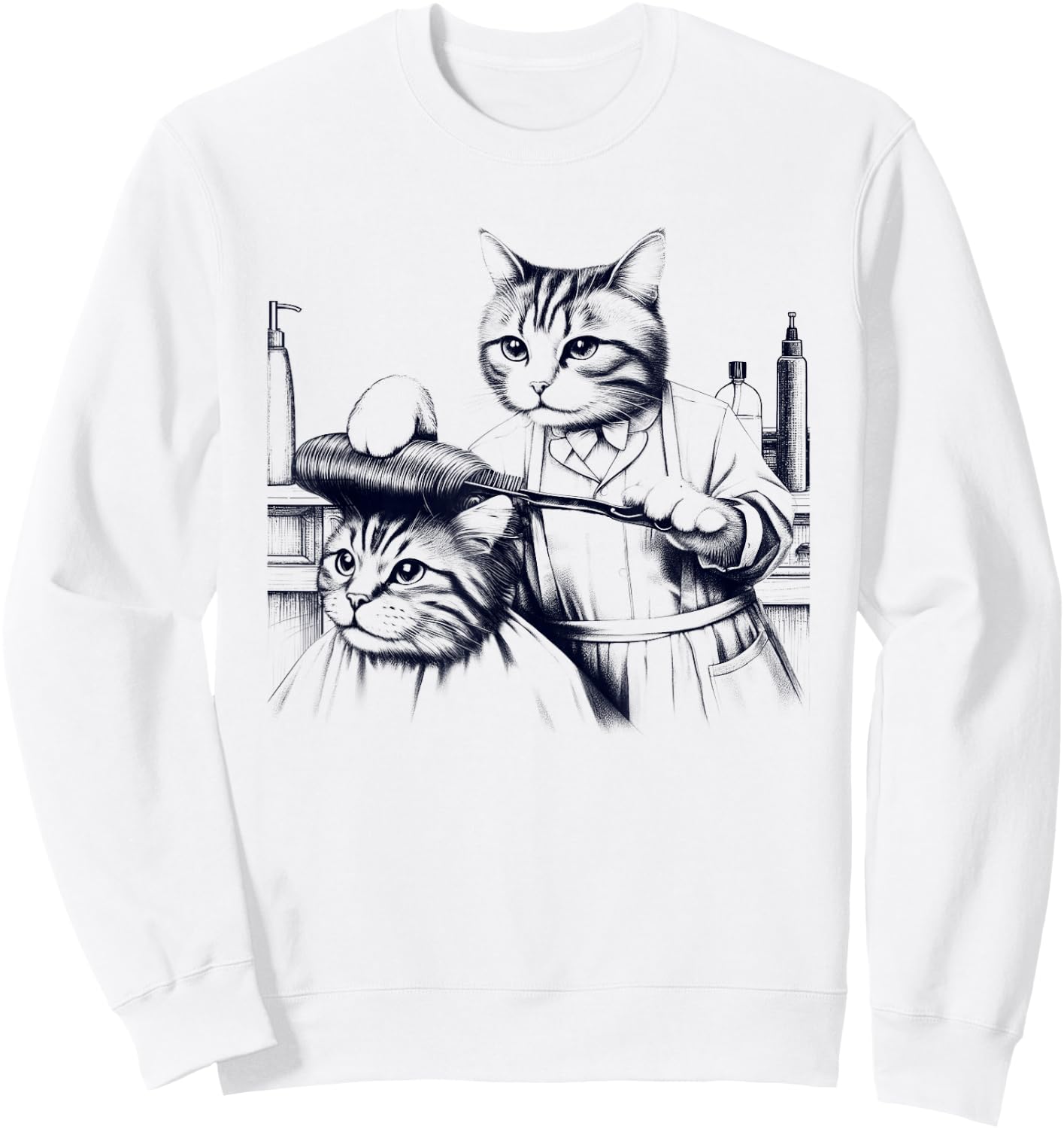 Vintage Retro Hair Stylist Cat Kitten Lover Men Women Kids Sweatshirt - Sweatshirt | White
