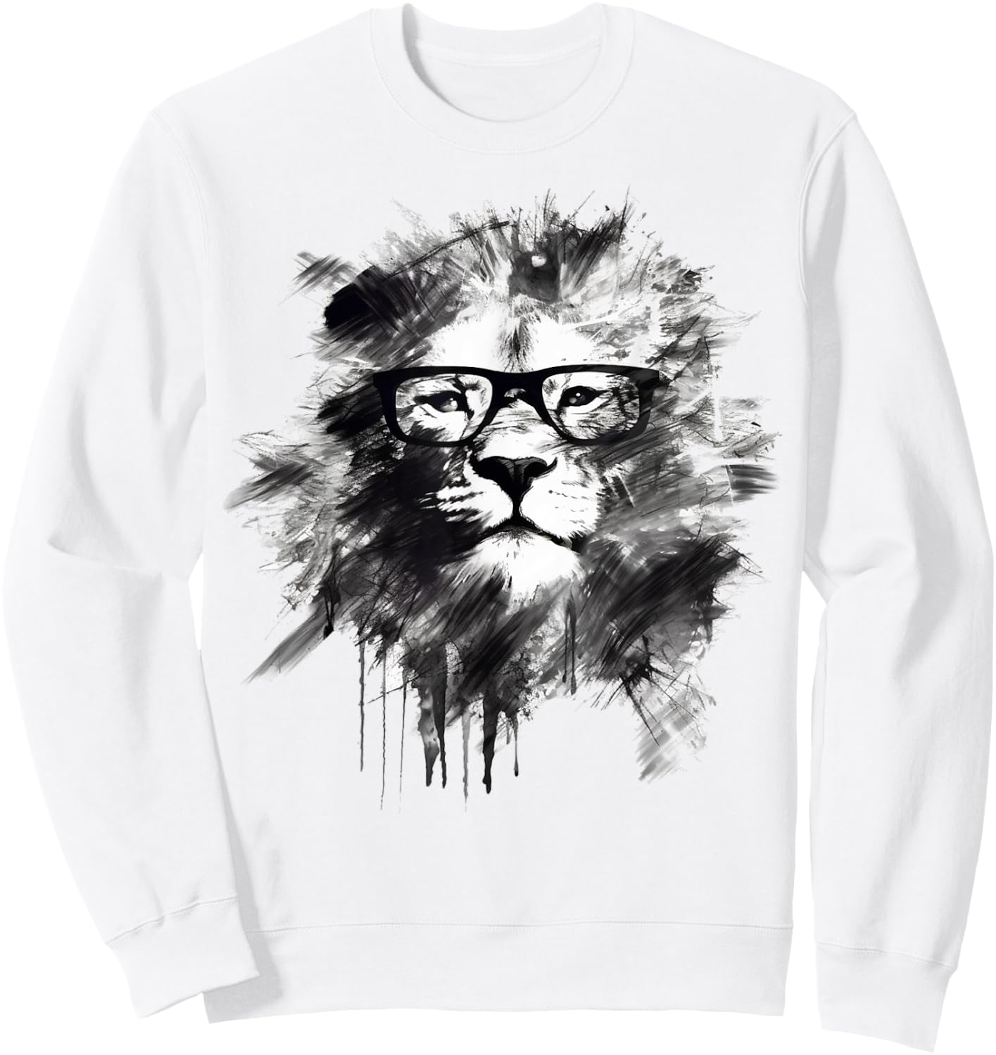 Lion Artwork Glasses - Art Animal Drawing Lion Sweatshirt - Sweatshirt | White