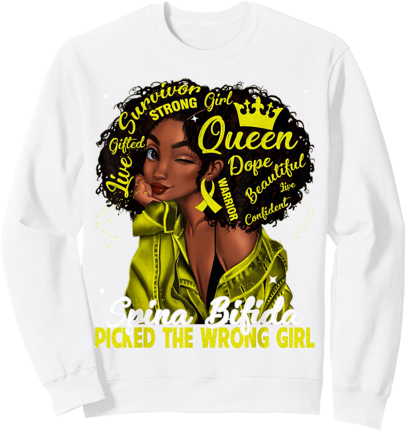 Spina Bifida Picked The Wrong Girl Black Queen Women Girls Sweatshirt - Sweatshirt | White