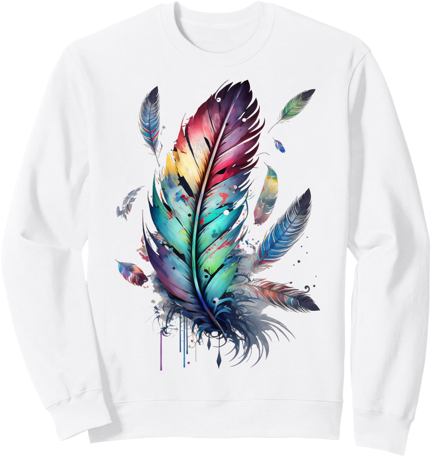 Colorful feathers boho style, bird, Native Americans, symbol Sweatshirt - Sweatshirt | White