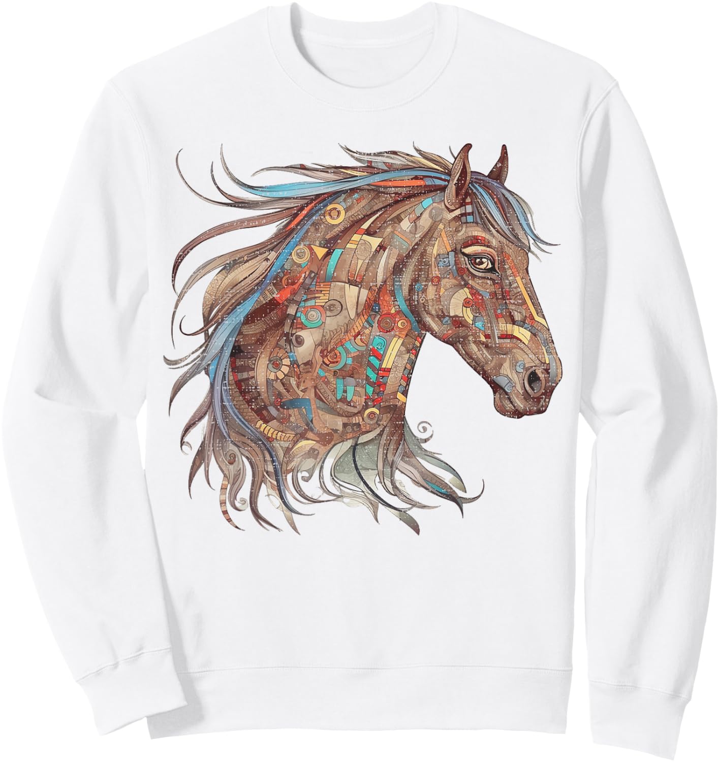 Horse Tribal Abstract Art Native American Geometric Horses Sweatshirt - Sweatshirt | White