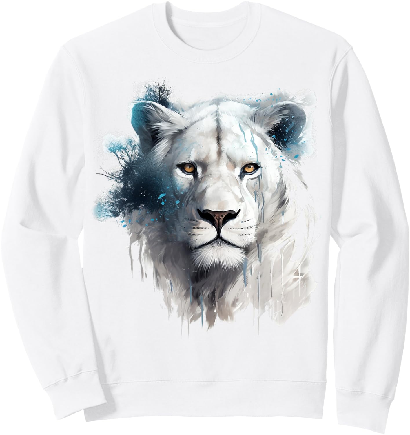Lion in White - Art Animal Motif Zoo Lion Sweatshirt - Sweatshirt | White