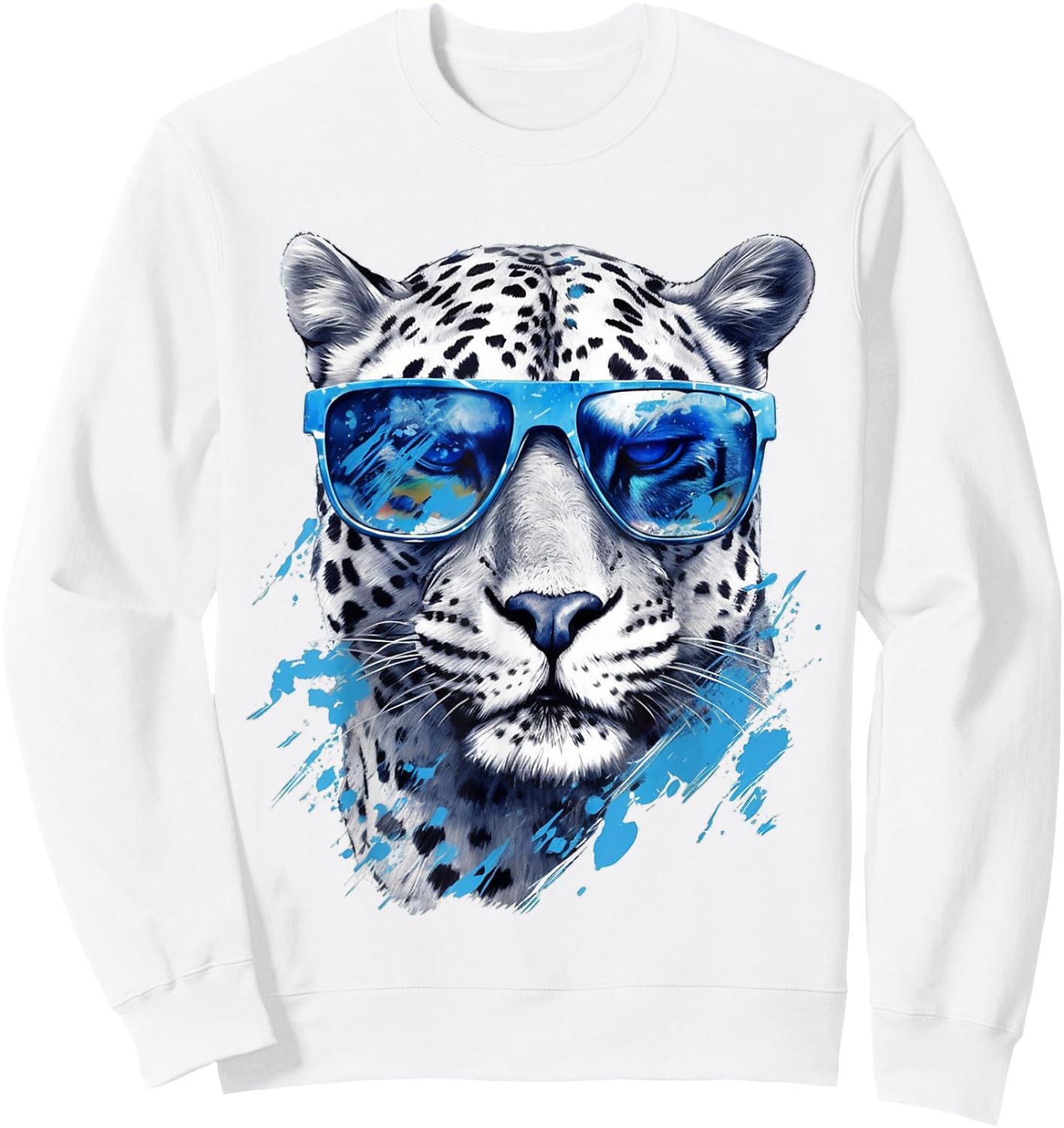 White Leopard Sunglasses Art - Animal Leopard Sweatshirt - Sweatshirt | White
