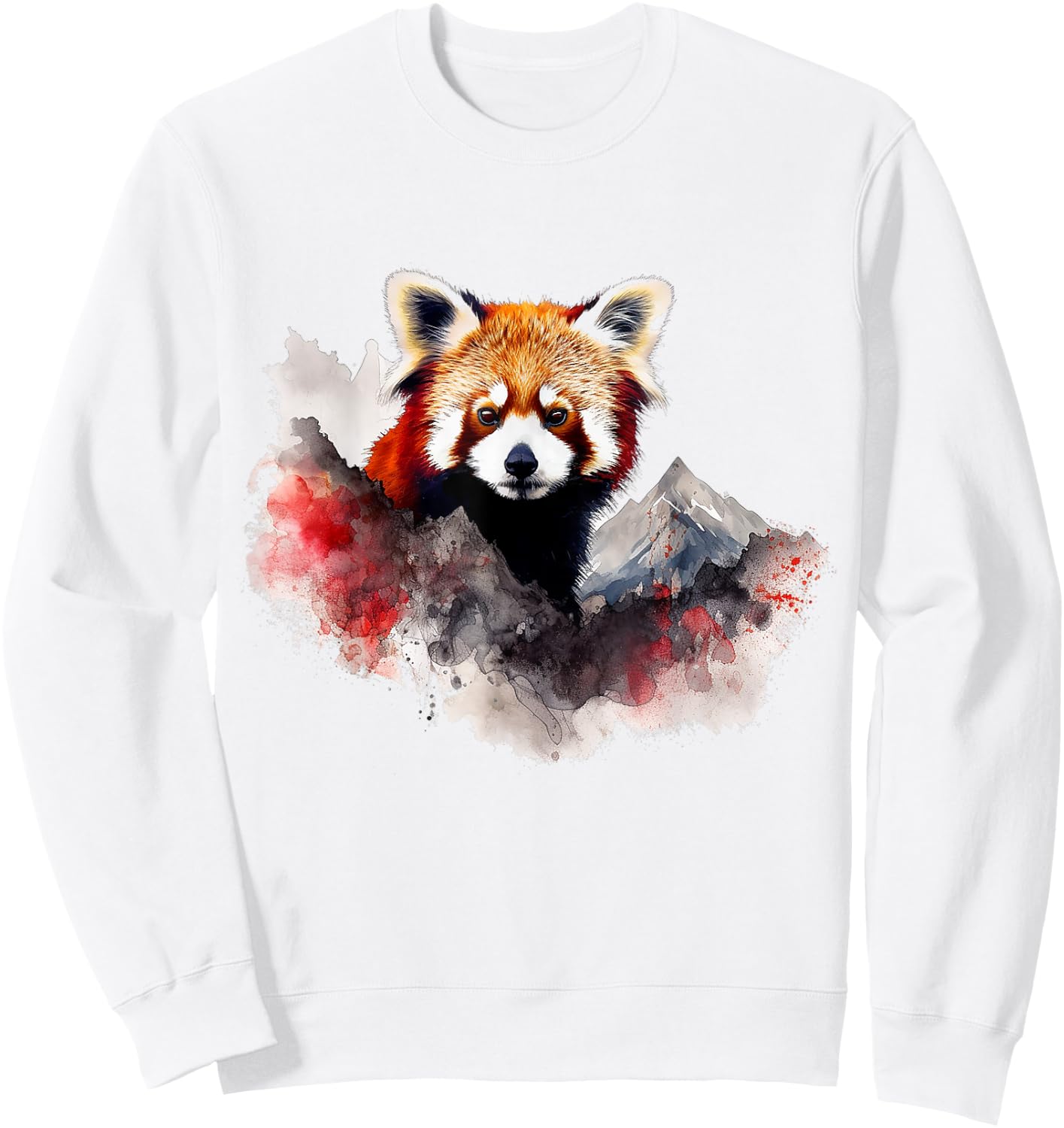 Red Panda Mountains Artwork | Animal Landscape Red Panda Sweatshirt - Sweatshirt | White