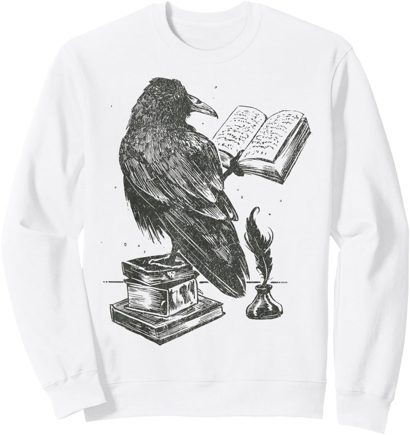 Raven Crow Reading a Magic Book Wizard Animal Bird Reader Sweatshirt - Sweatshirt | White