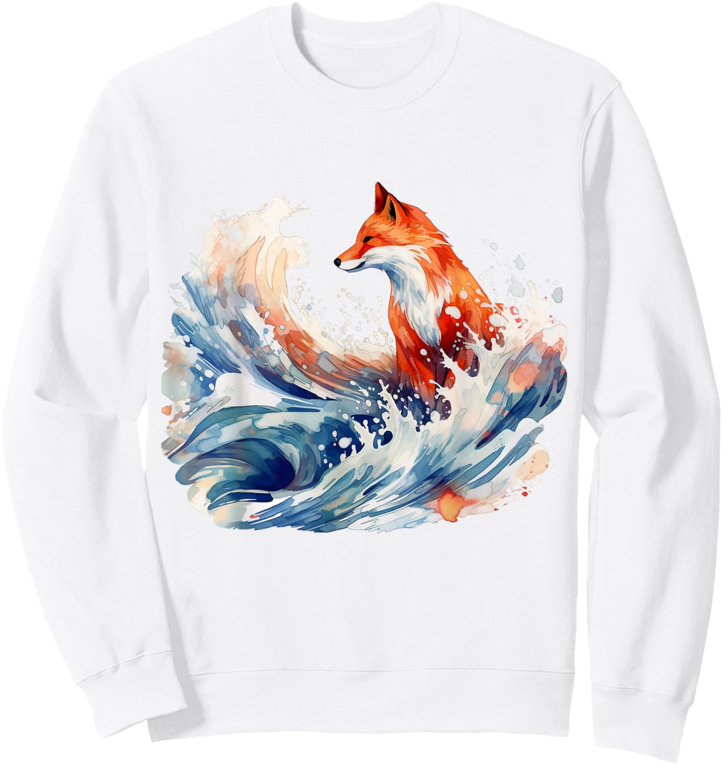 Fox Wave Artwork, Animal Art, Fox Sweatshirt - Sweatshirt | White