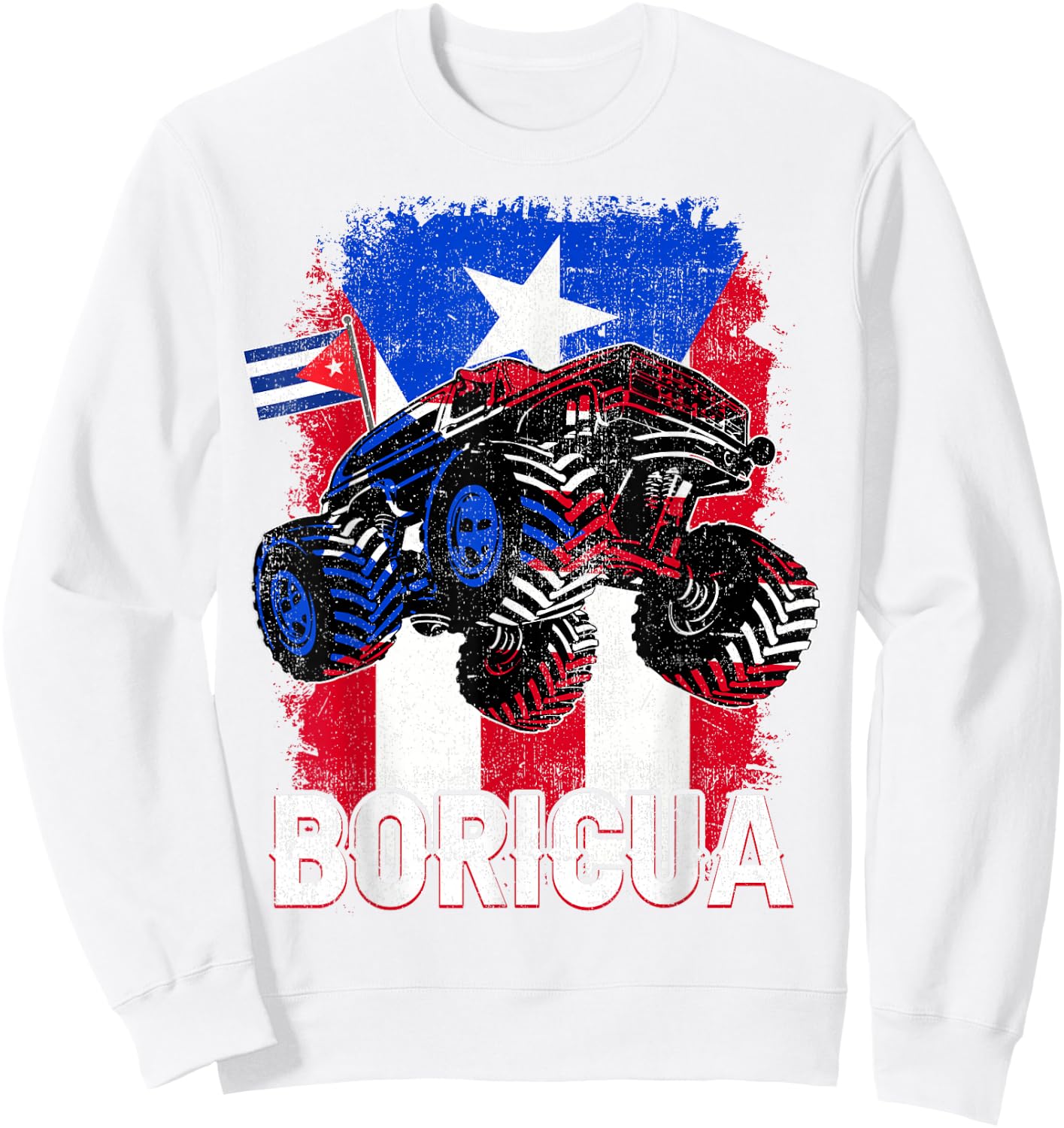 Boricua Puerto Rico Kid Boy Toddler Monster Truck Rican Flag Sweatshirt - Sweatshirt | White