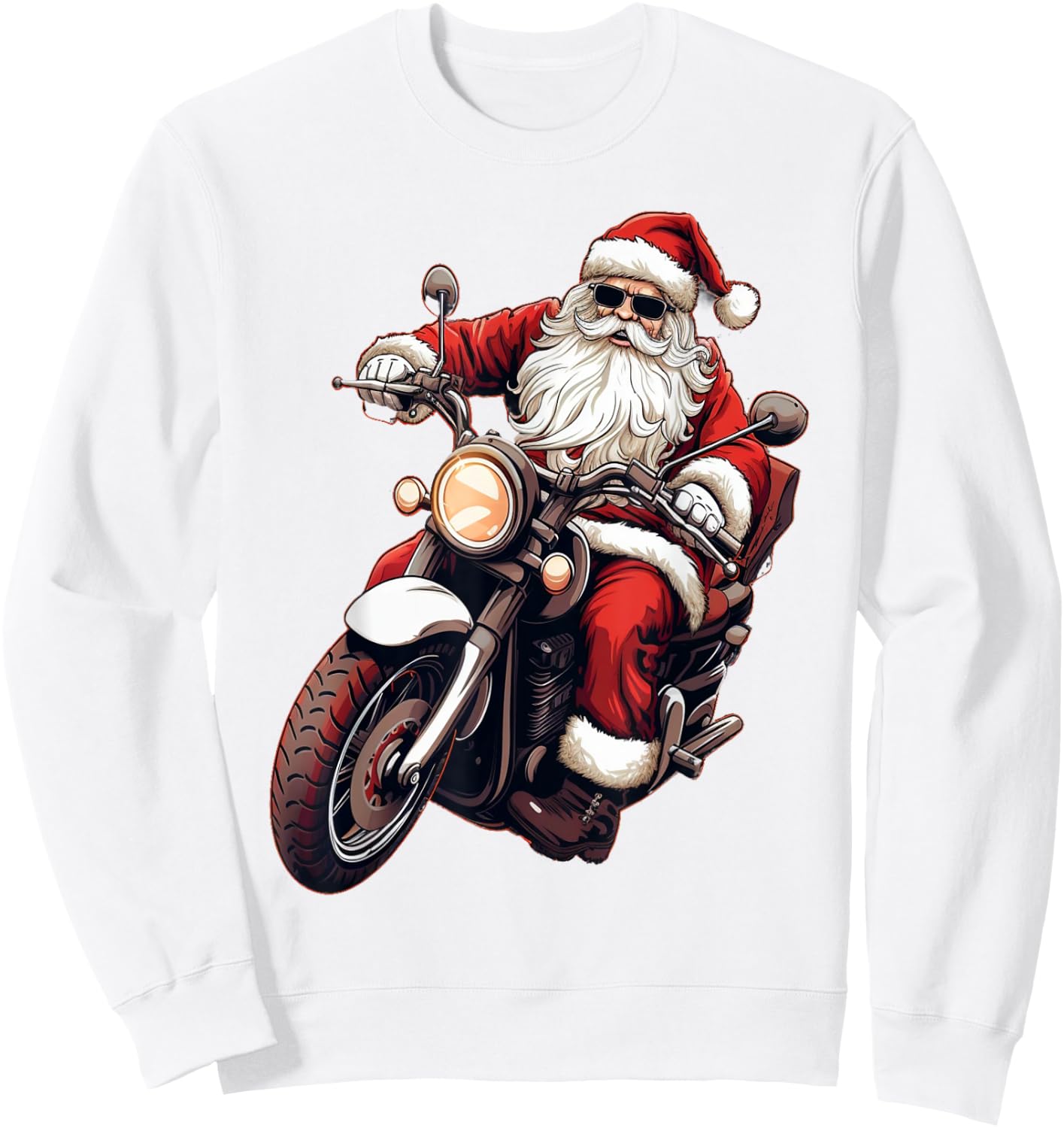 Santa Riding Motorcycle Bike Funny Christmas Biker Xmas Sweatshirt - Sweatshirt | White