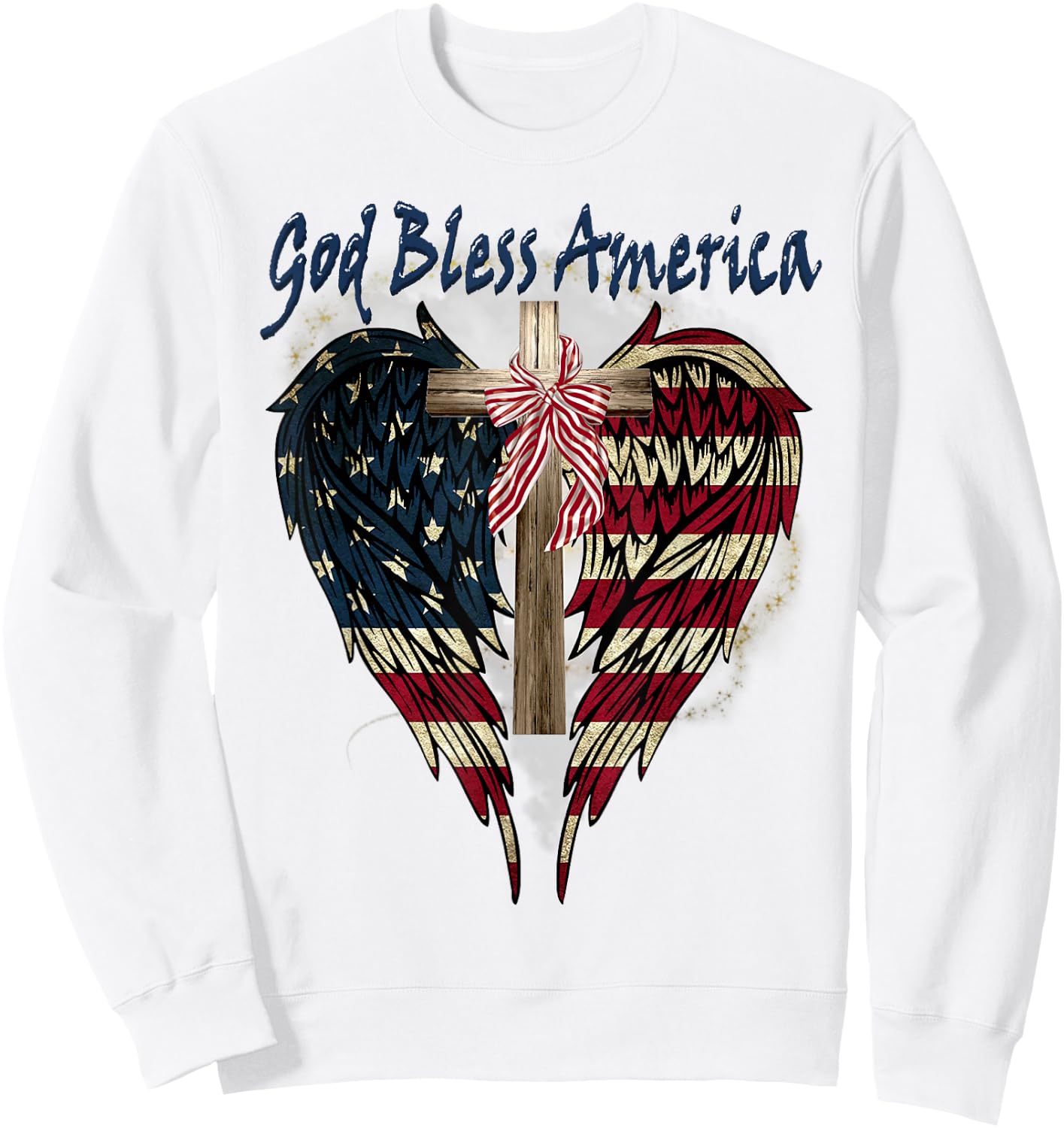 Patriotic American Flag Cross God Bless America 4th July Sweatshirt - Sweatshirt | White