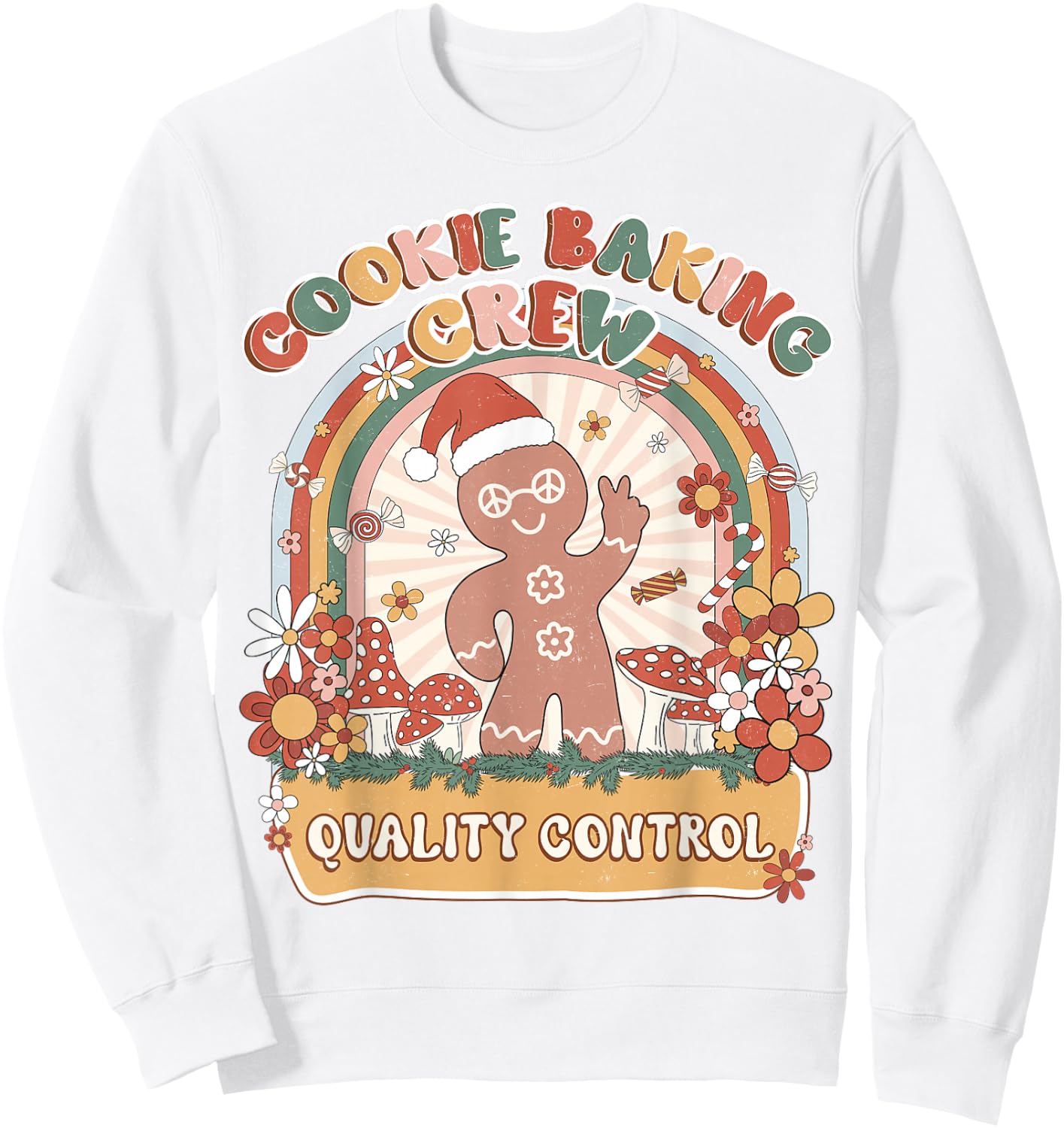 Quality Control Cookie Baking Crew Retro Groovy Matching Sweatshirt - Sweatshirt | White