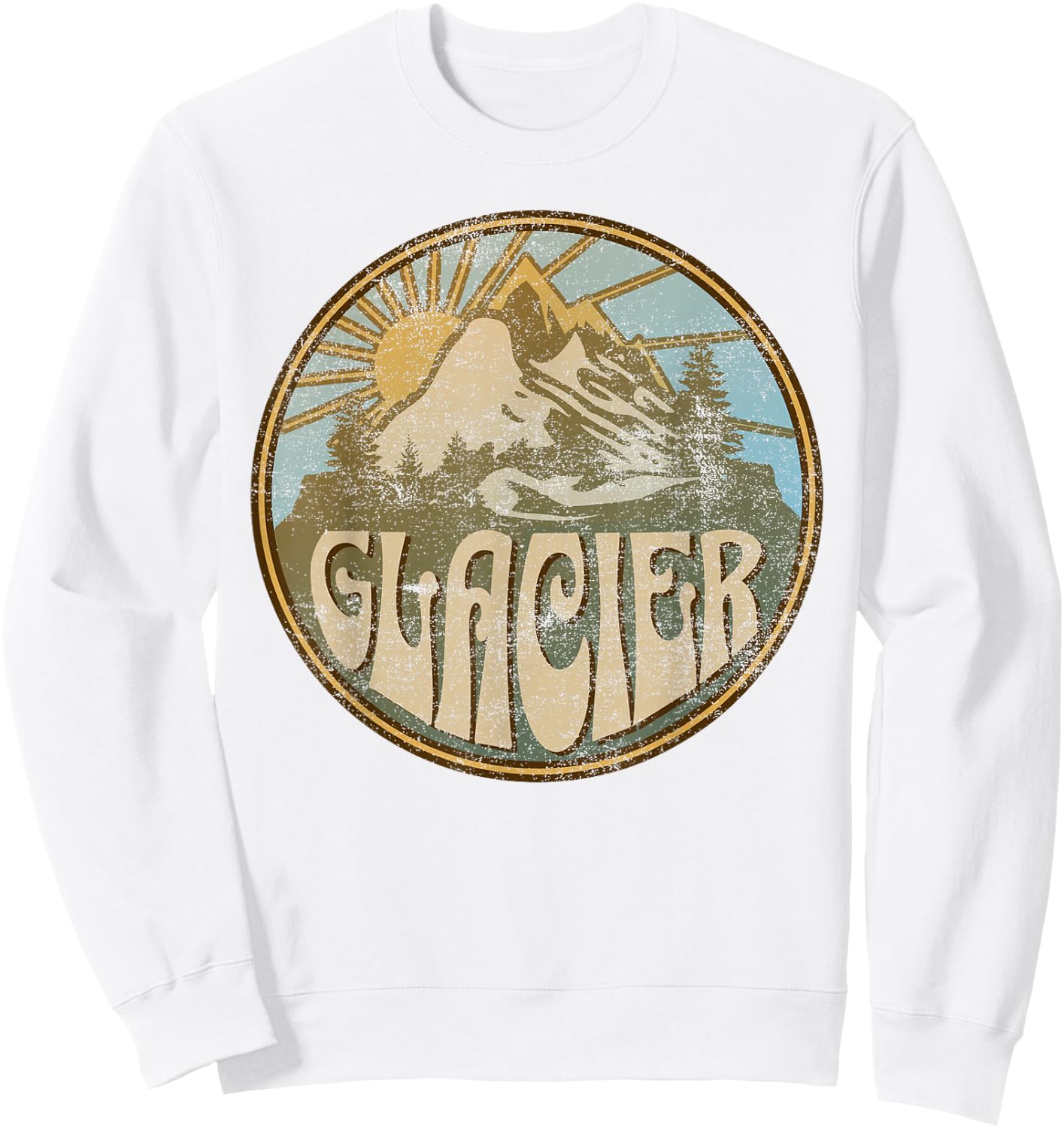 Glacier Montana Nature Mountains Hiking Outdoors Vintage Sweatshirt - Sweatshirt | White