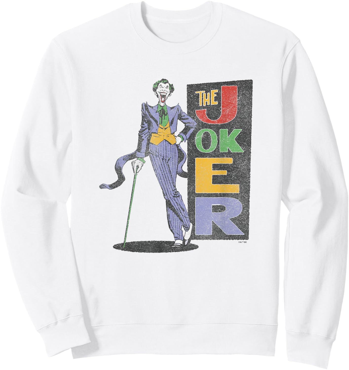 DC Comics Batman The Joker Smiling Vintage Style Distressed Sweatshirt - Sweatshirt | White