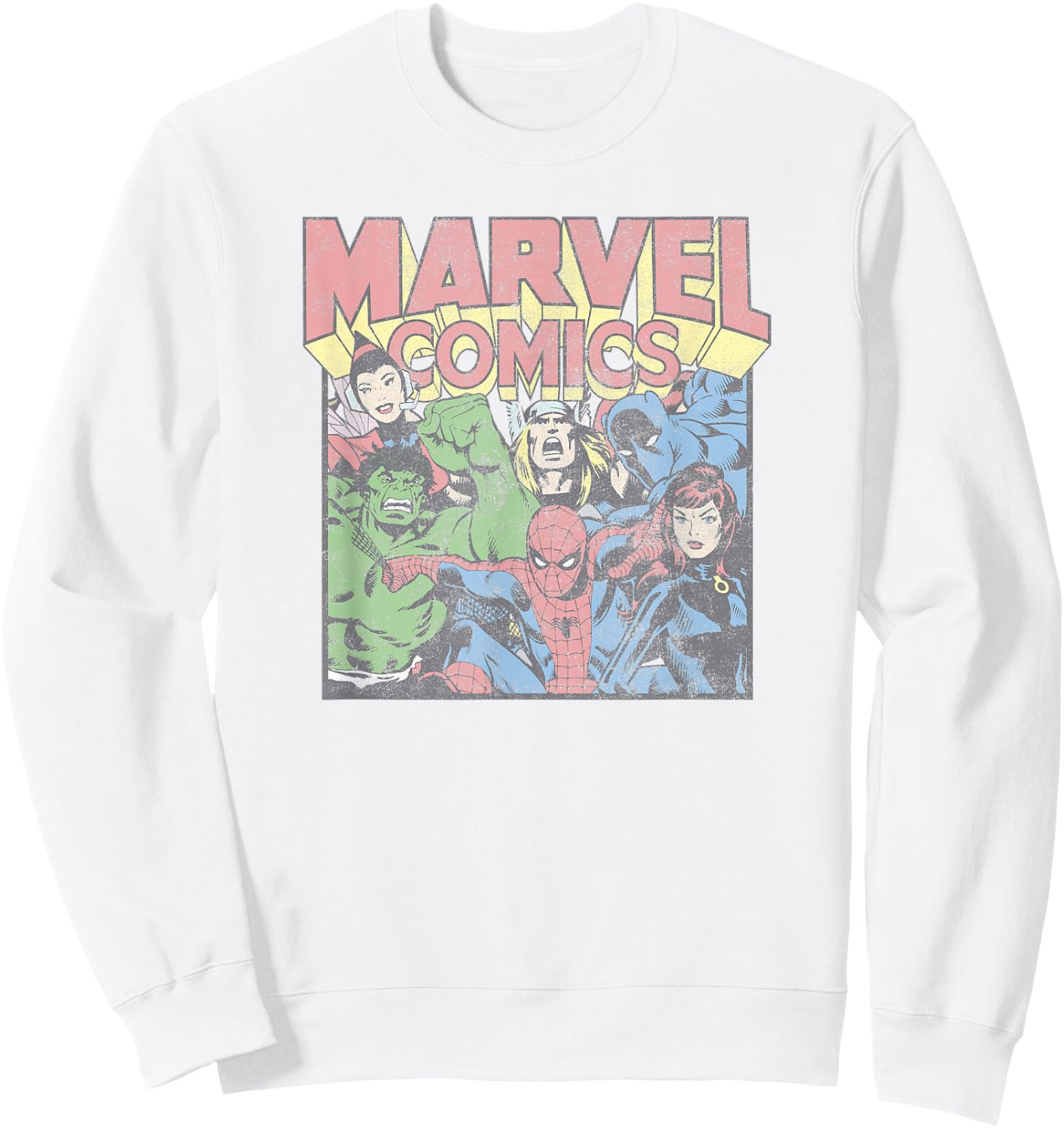 Marvel Avengers Comic Vintage Superheroes Group Shot Sweatshirt - Sweatshirt | White