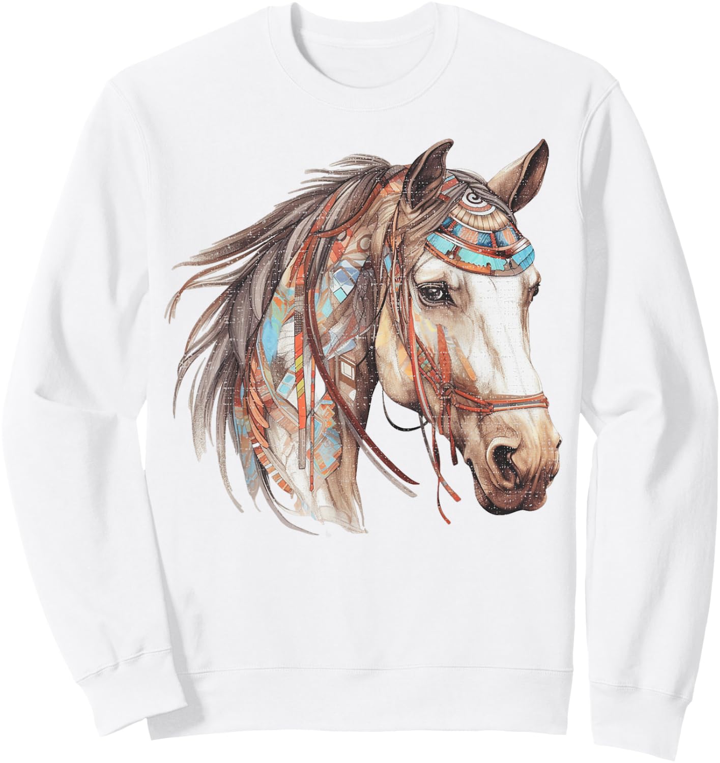 Horse Tribal Abstract Art Native American Geometric Horses Sweatshirt - Sweatshirt | White