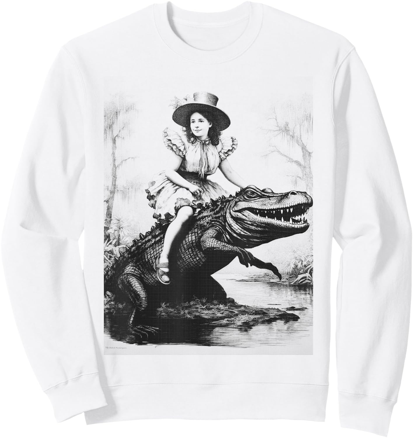Girl Riding Alligator | Weird Funny Florida Crocodile Meme Sweatshirt - Sweatshirt | White