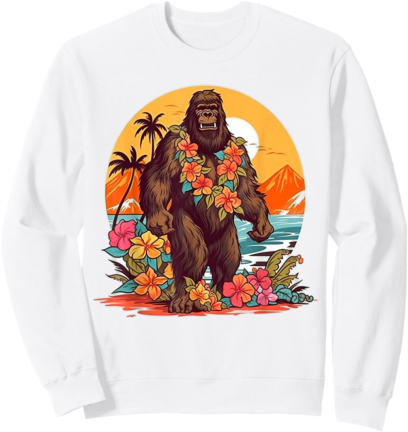 Floral Beach Vacation Bigfoot Sweatshirt - Sweatshirt | White