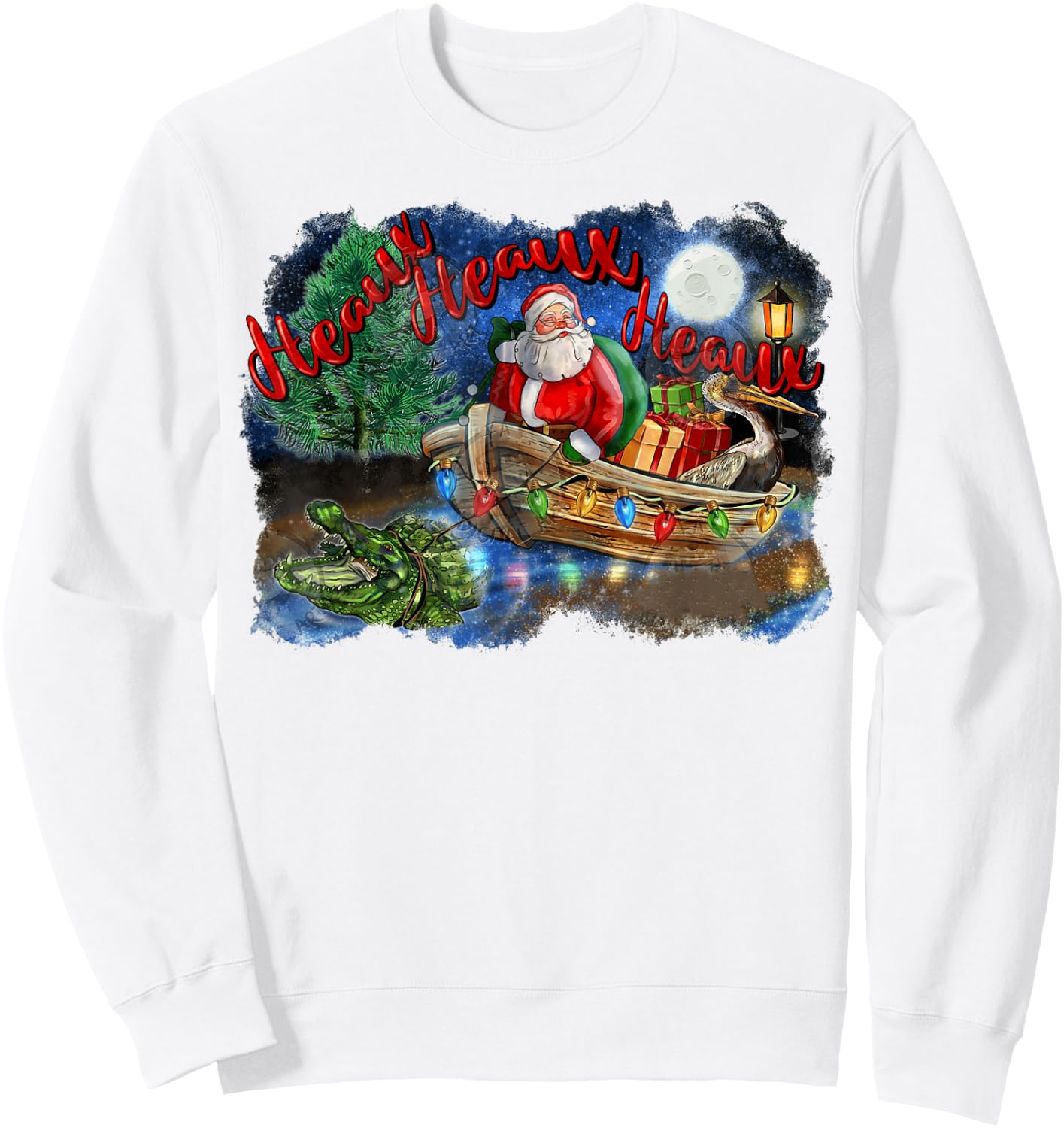 Santa Alligator Heaux Heaux Heaux Christmas Xmas Holiday Sweatshirt - Sweatshirt | White
