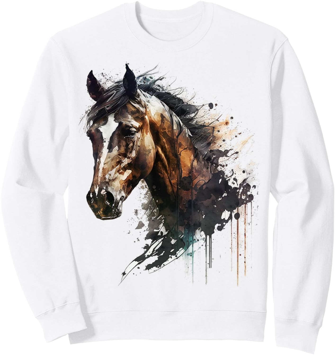 Horse riding art animal print horse motif horse Sweatshirt - Sweatshirt | White