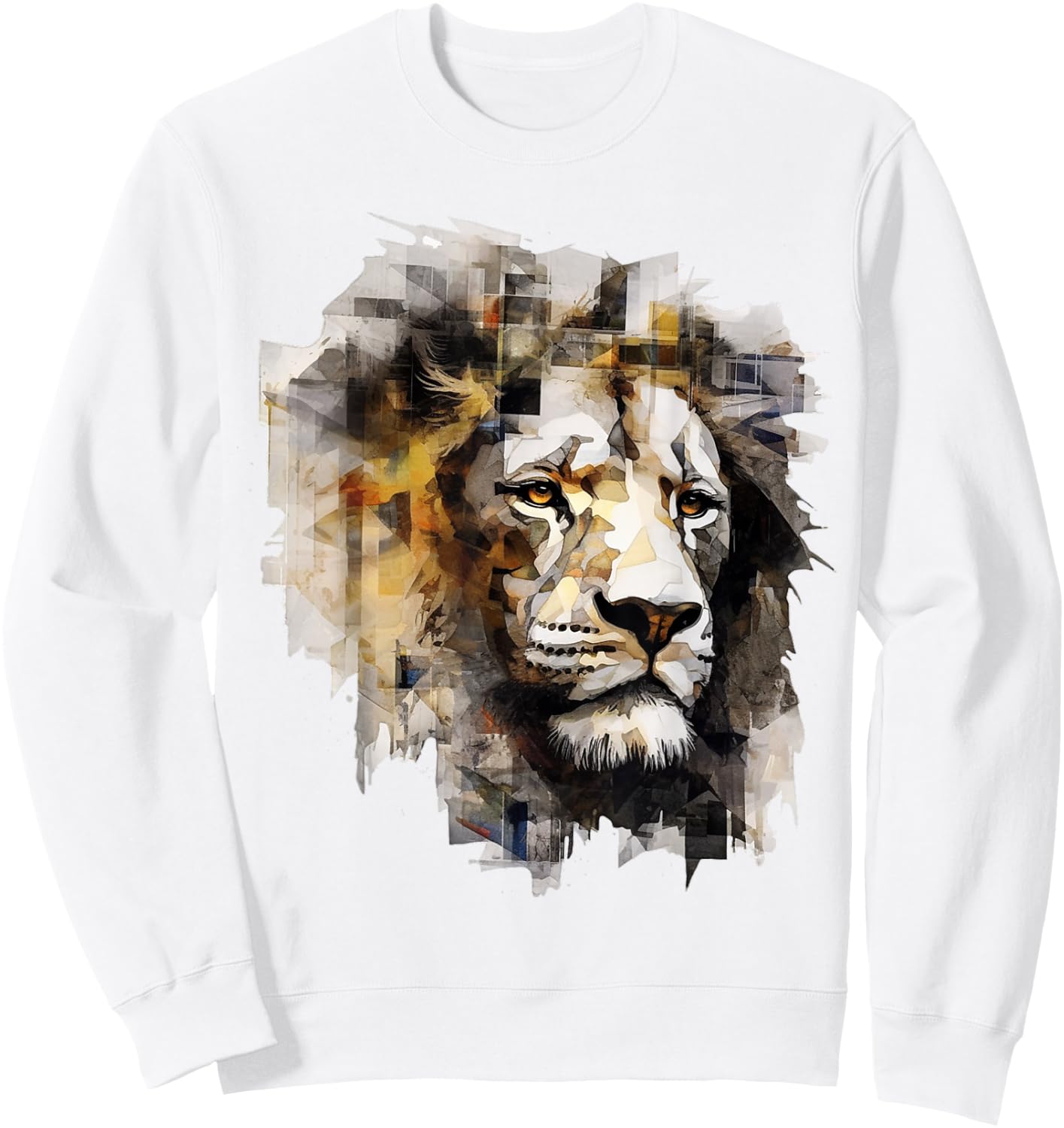 Lion Artwork - Animal Motif Art Lion Sweatshirt - Sweatshirt | White