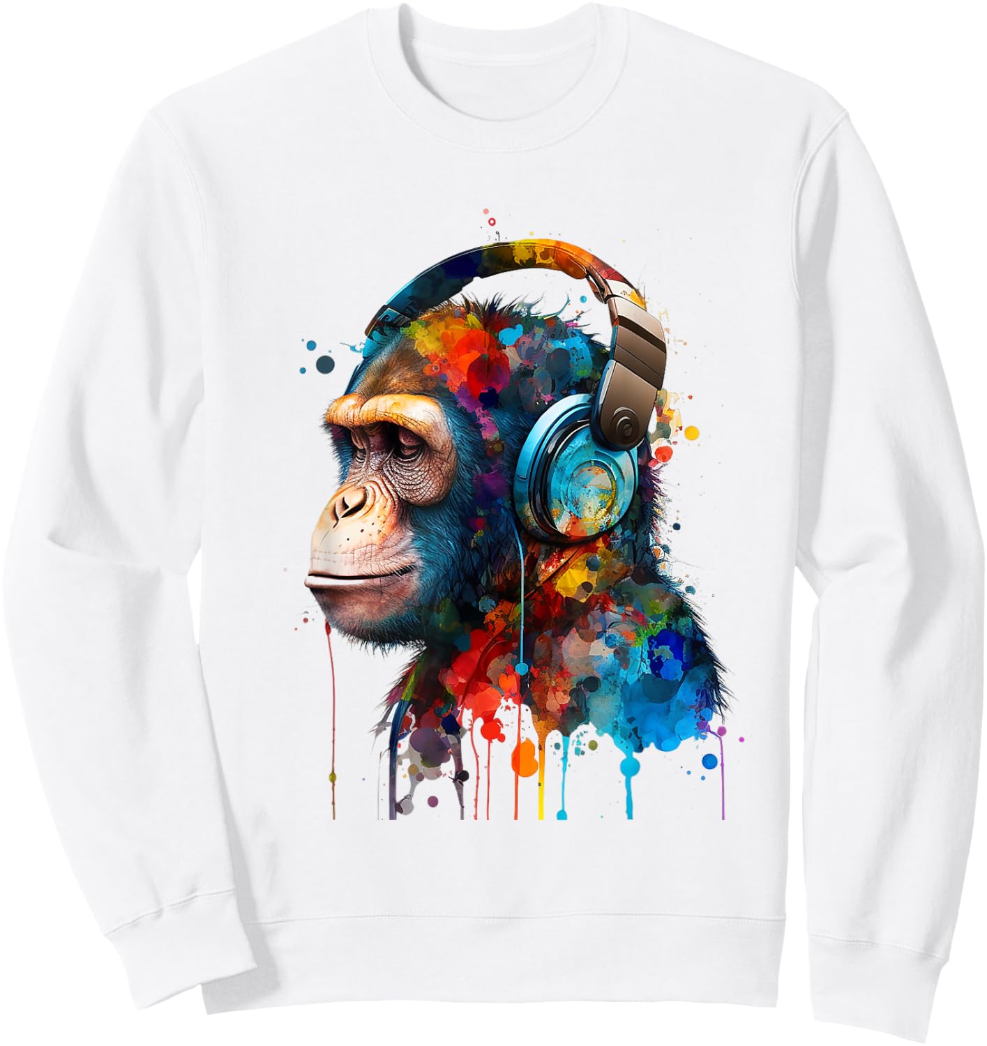 Monkey Wildlife Animal Monkey Lover Cute Monkey Headphones Sweatshirt - Sweatshirt | White