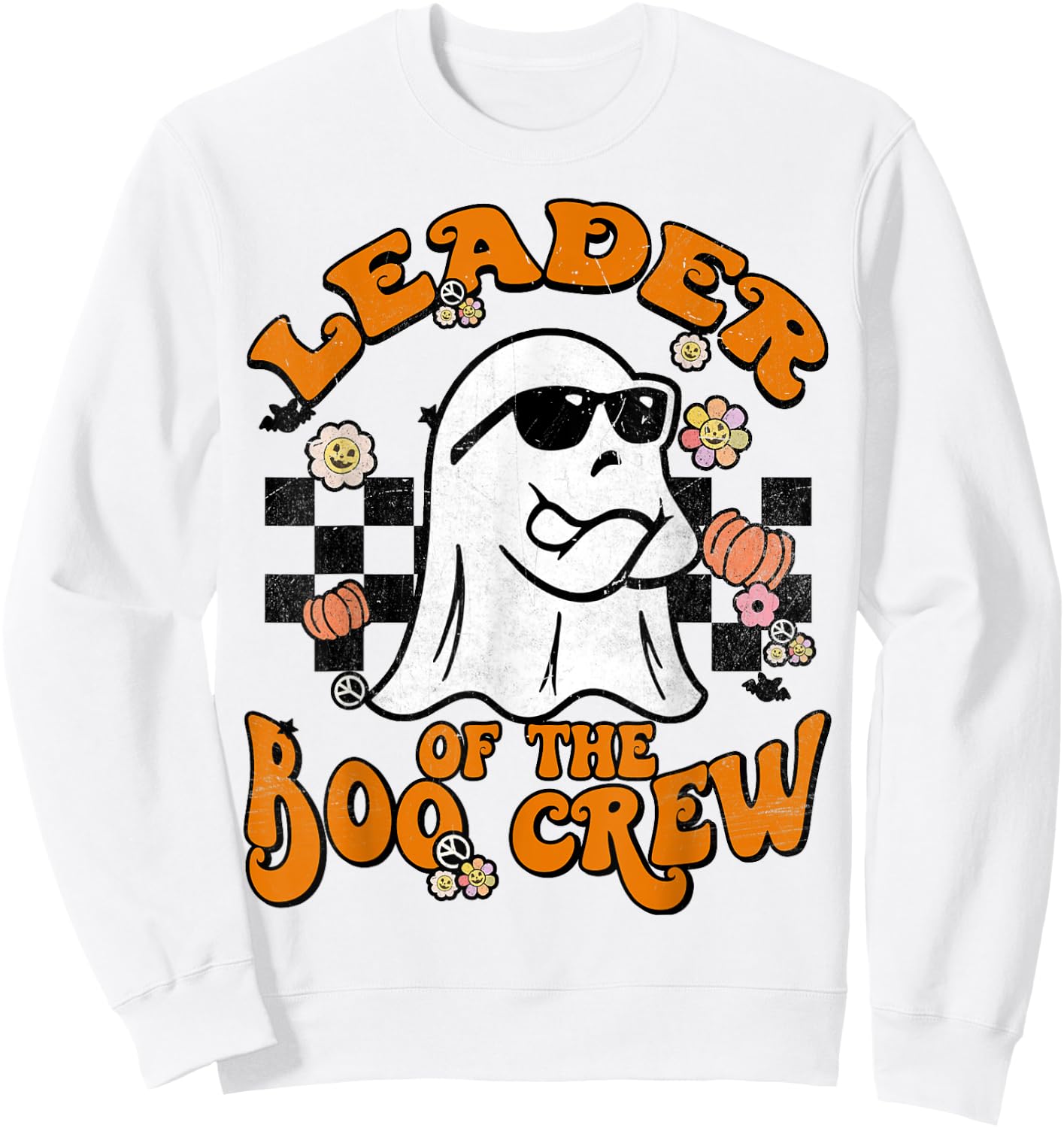 Leader Boo Crew Groovy Matching Family Halloween Men Women Sweatshirt - Sweatshirt | White