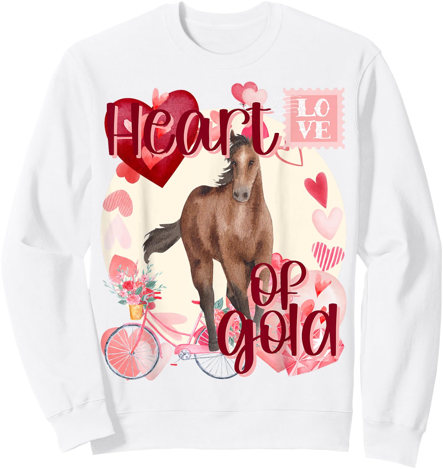 Valentine Horse Simply Watercolor Southern Colors Comfort Sweatshirt - Sweatshirt | White