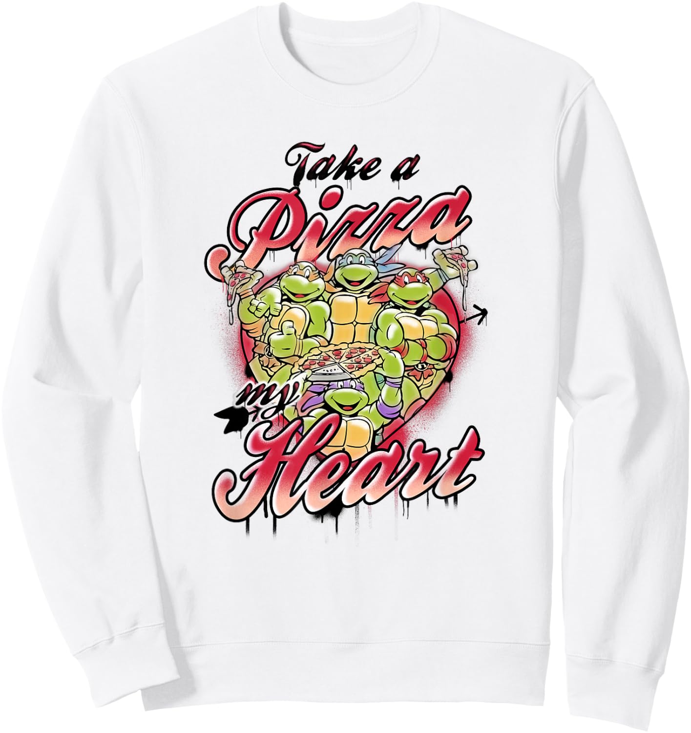 Teenage Mutant Ninja Turtles Valentine's Day Pizza Heart Sweatshirt - Sweatshirt | White