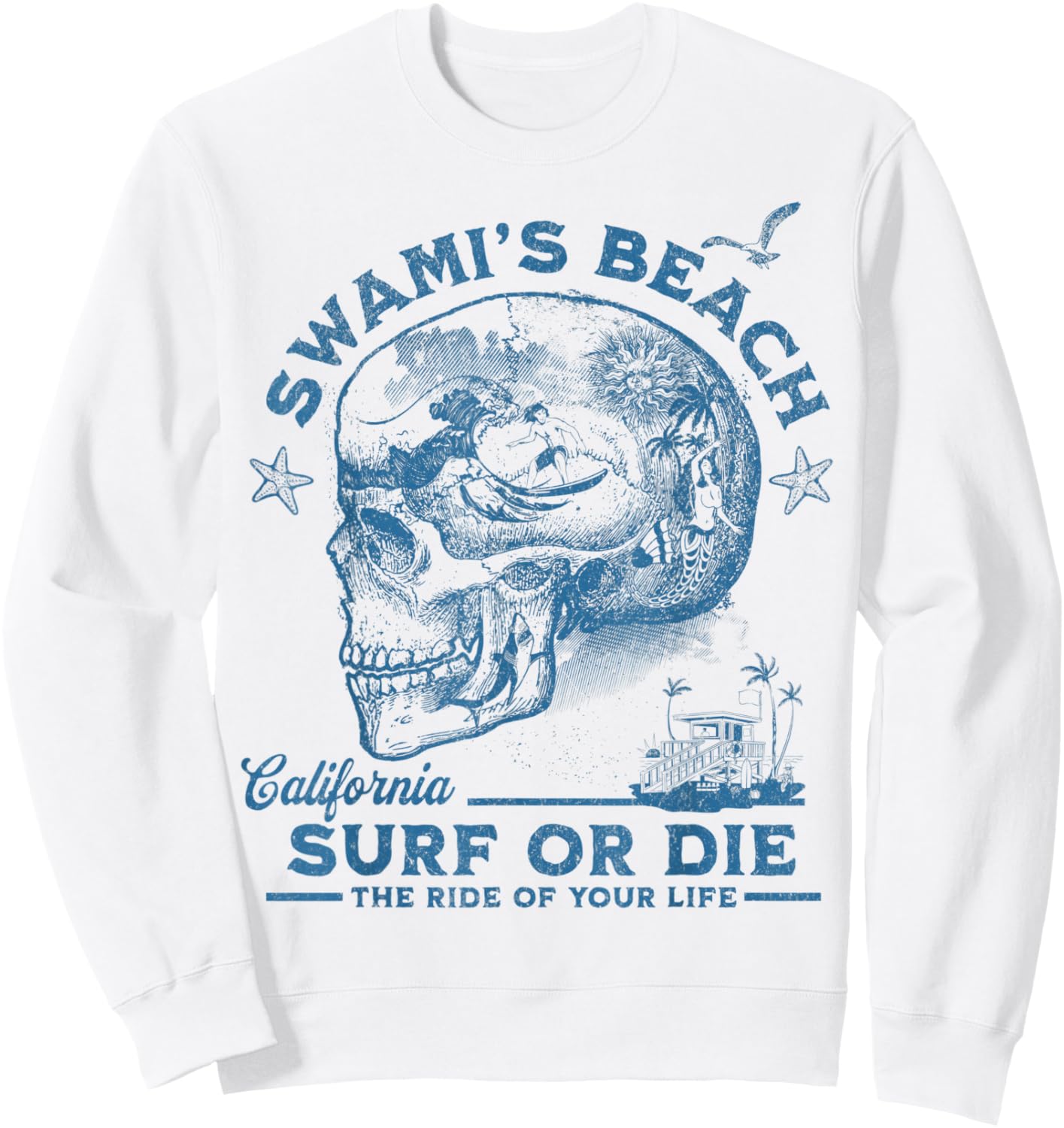 Swami's Beach Surfing Girl Pacific Ocean Surf Board Men Boy Sweatshirt - Sweatshirt | White