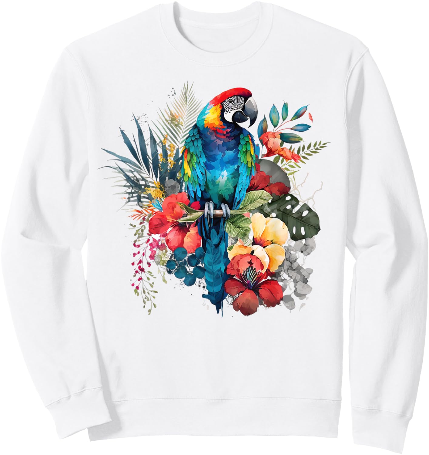 Parrot Tropical Bird Vacation Beach Vintage Flower Hawaiian Women Kids Sweatshirt - Sweatshirt | White