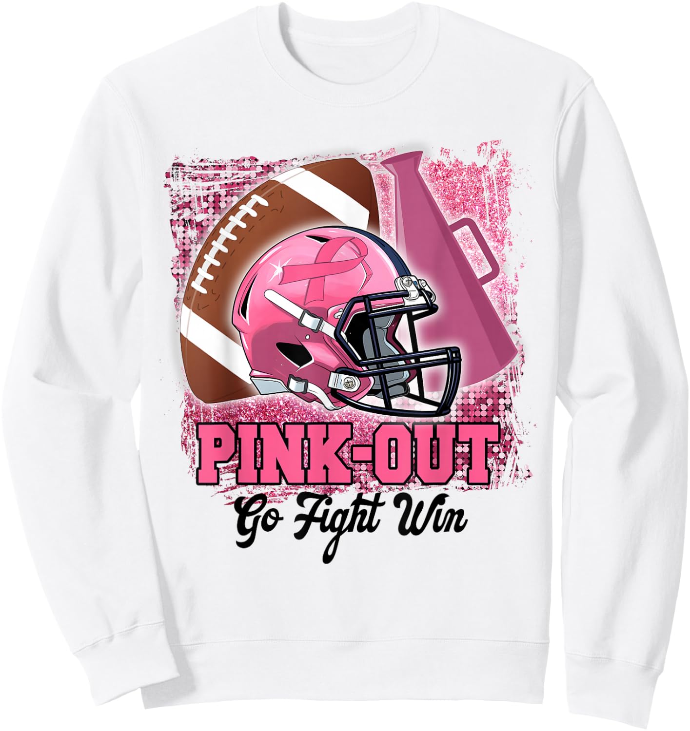 Pink Out Go Fight Win Football Cheer Band Mom Breast Cancer Sweatshirt - Sweatshirt | White