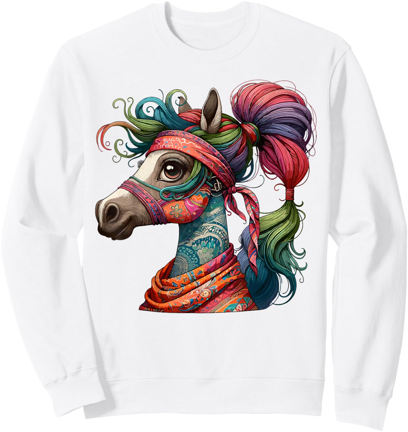 Graceful Horse with Bandana, Stunning Sweatshirt - Sweatshirt | White