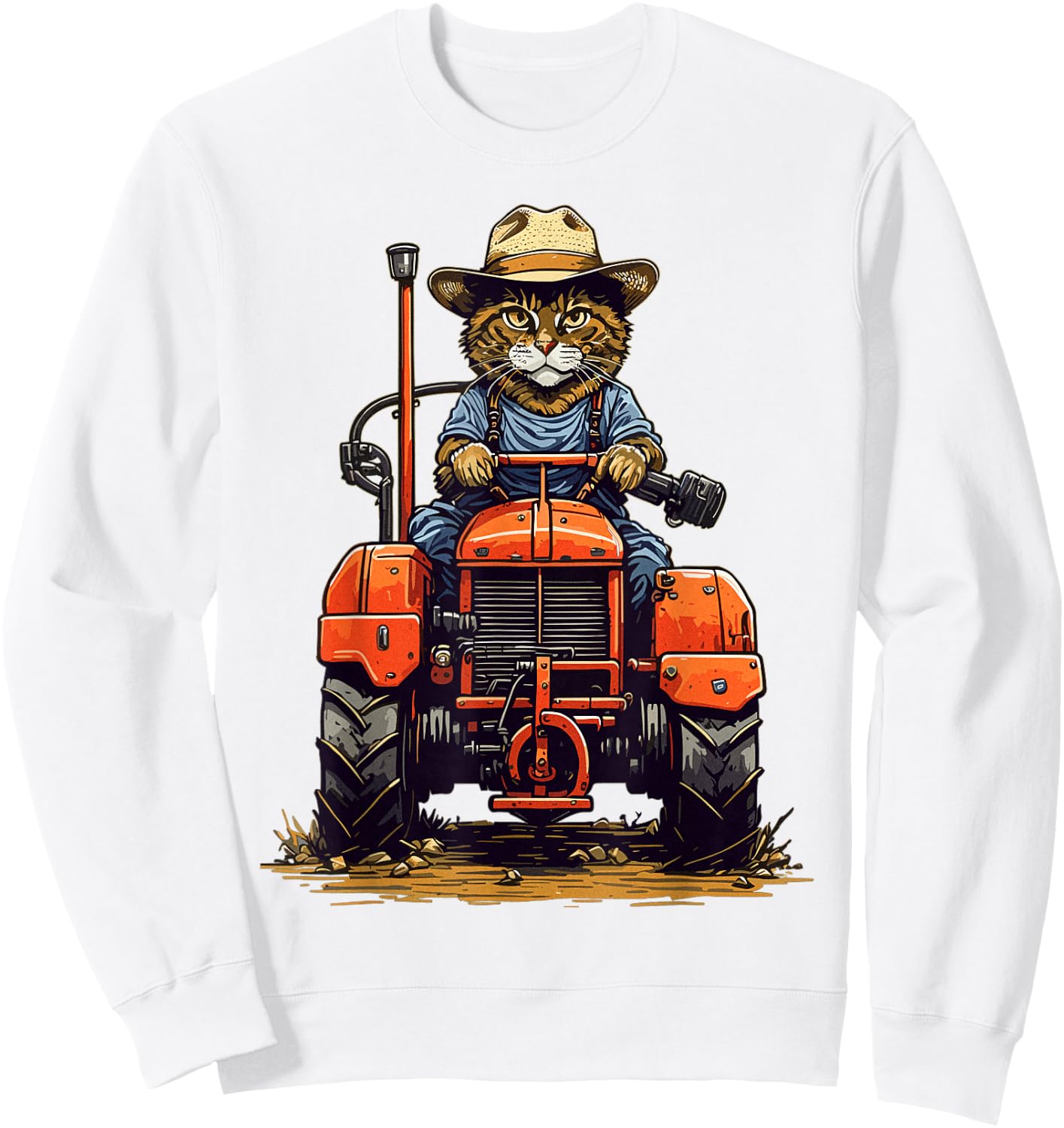 Funny Farm Tractor Lover Cat Farmer Life Cat Driving Tractor Sweatshirt - Sweatshirt | White