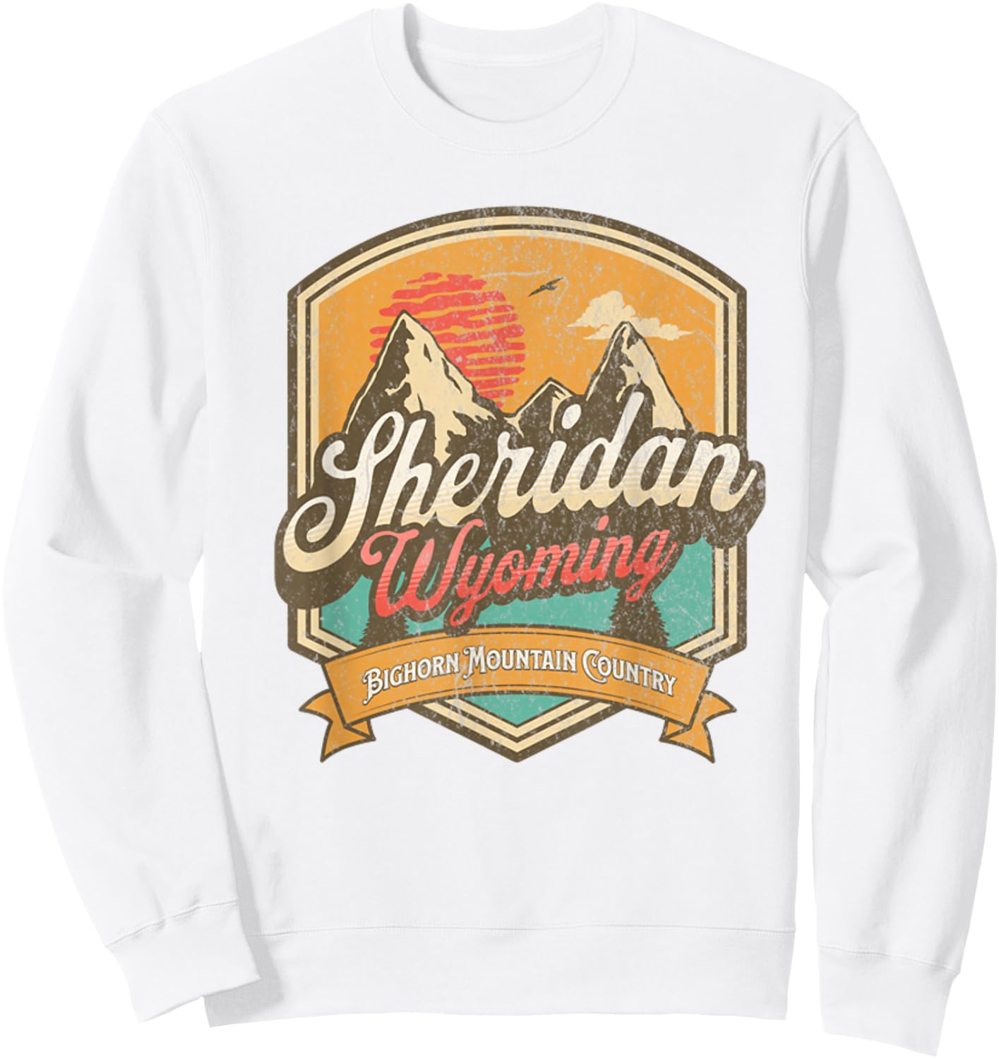 Sheridan, Wyoming Bighorn Mountain Country Logo Emblem Sweatshirt - Sweatshirt | White