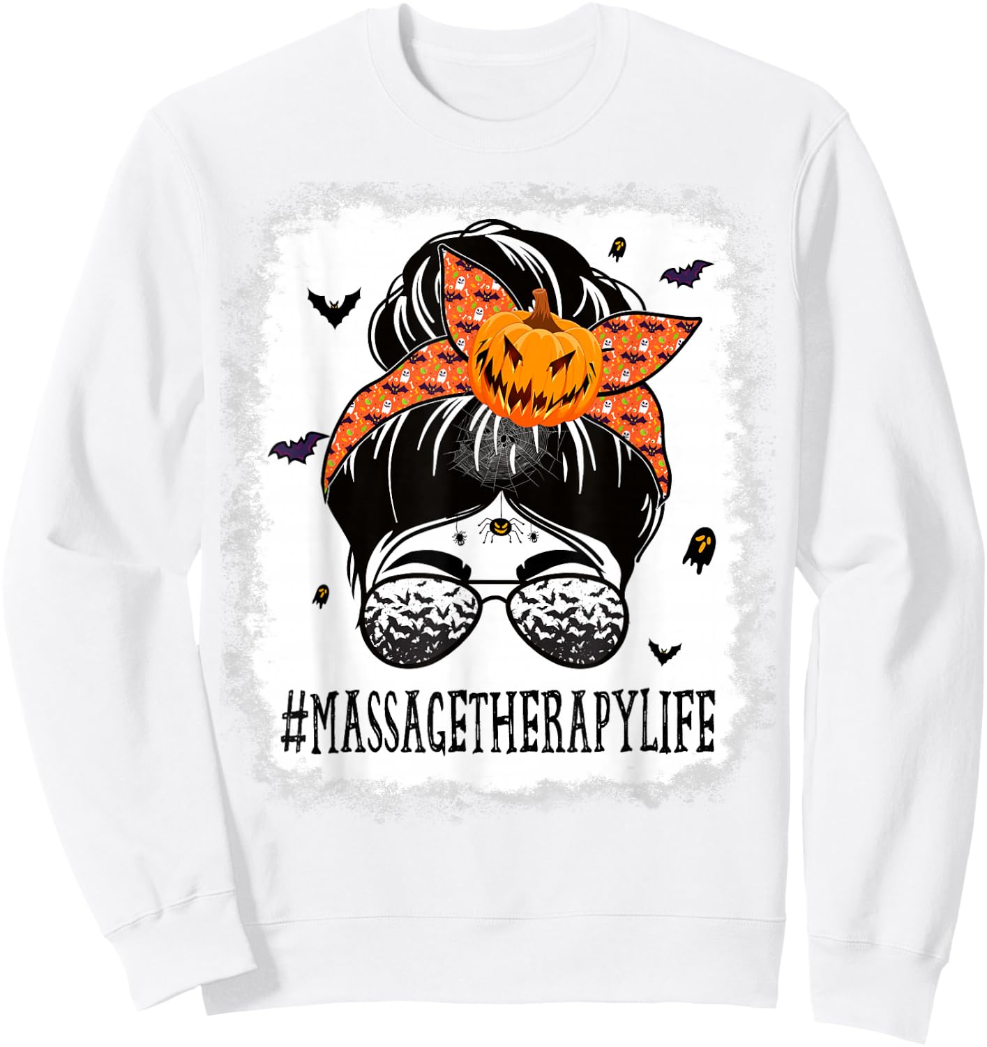 Massage Therapy Messy Bun Spooky Pumpkin Halloween Costume Sweatshirt - Sweatshirt | White
