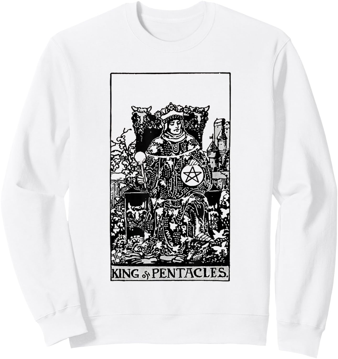 Vintage Tarot Card the Suit of Pentacles King Sweatshirt - Sweatshirt | White
