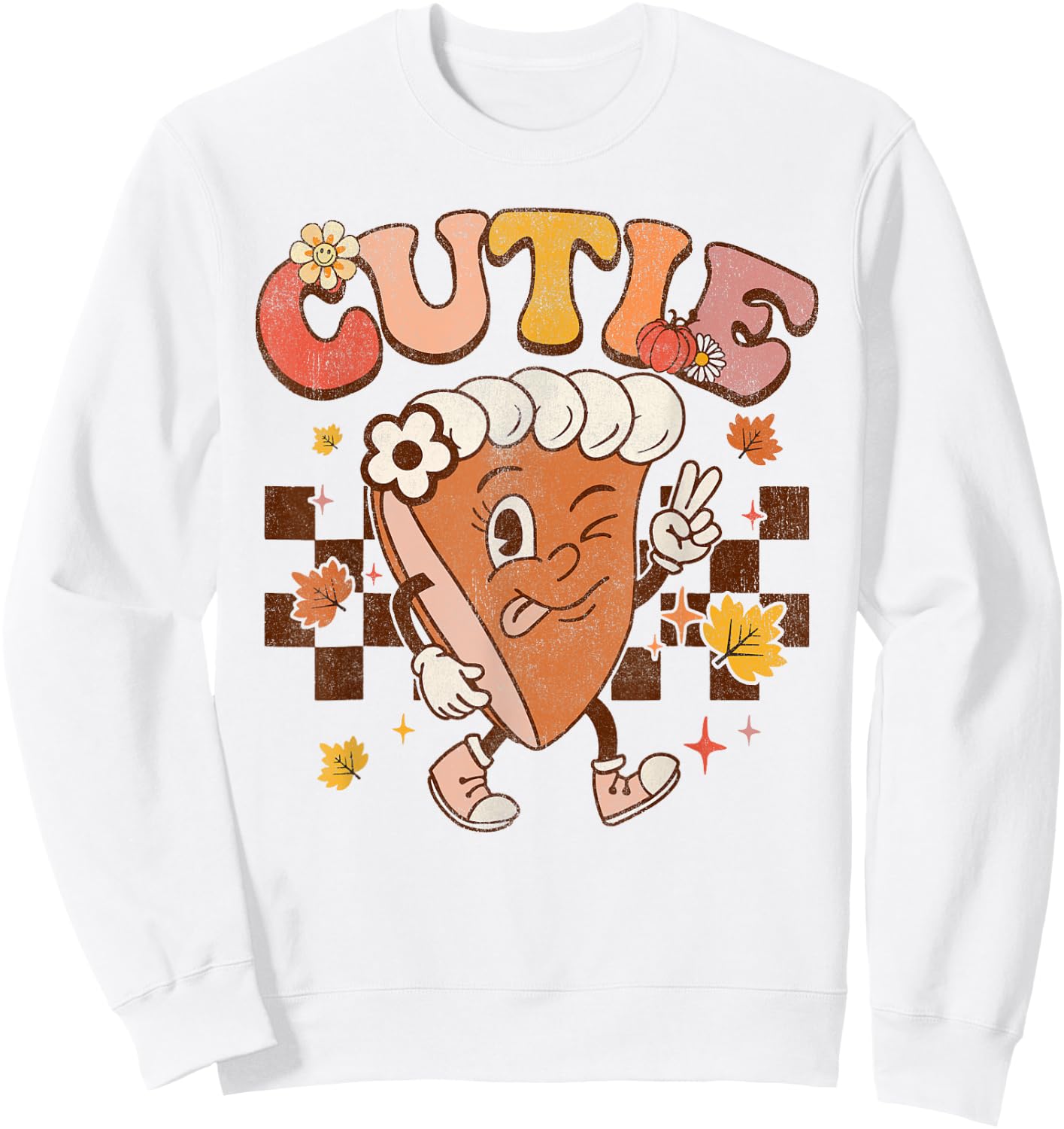 Groovy Retro Pumpkin Pie Cutie Thanksgiving Pie Dinner Sweatshirt - Sweatshirt | White