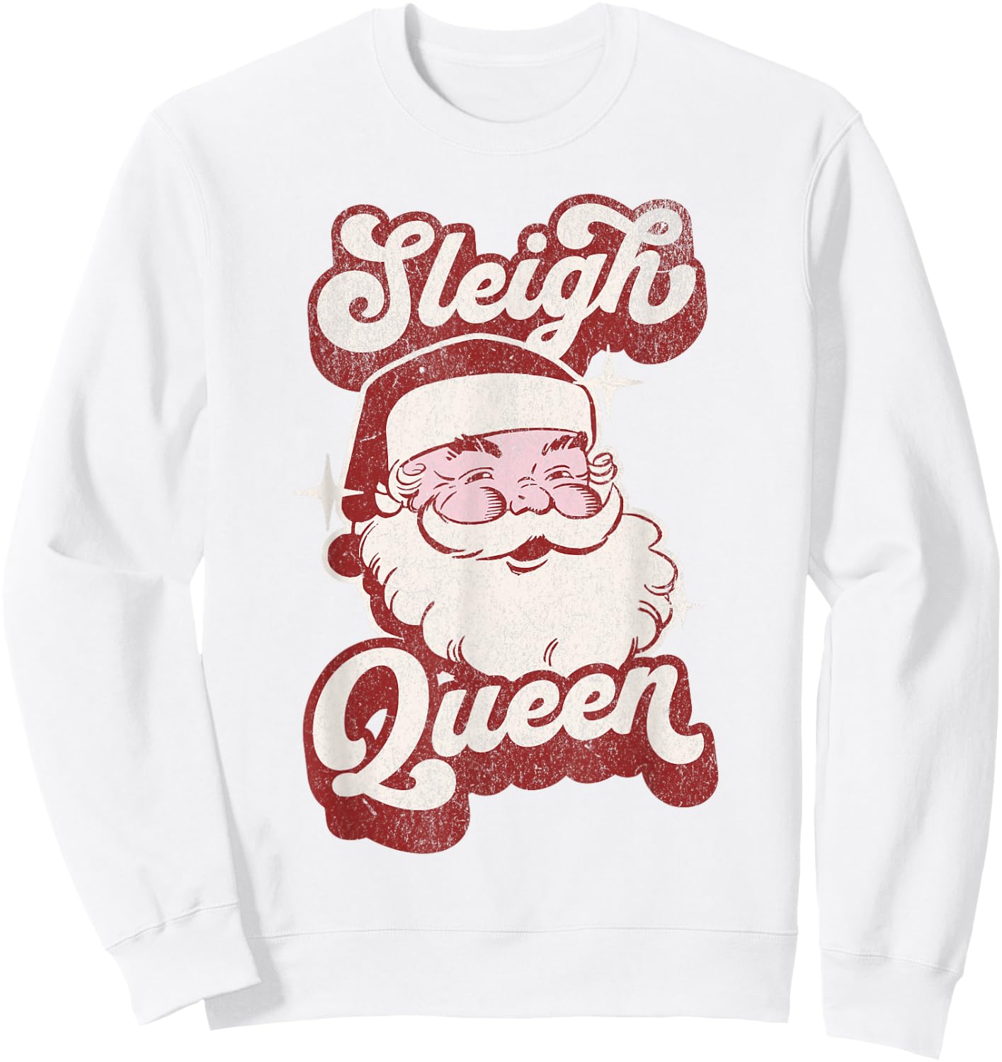 Groovy Retro Funny Pink Christmas Vintage Santa Sleigh Queen Sweatshirt - Sweatshirt | White