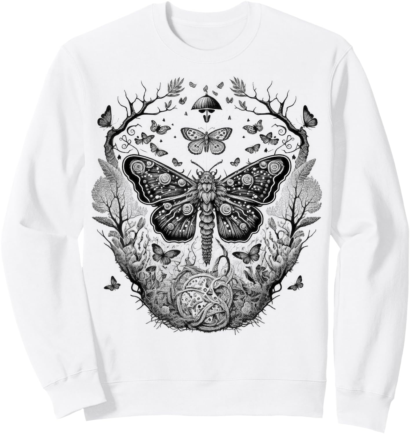 Cute Fairycore Floral Moth Aesthetic Girls Women Graphic Sweatshirt - Sweatshirt | White