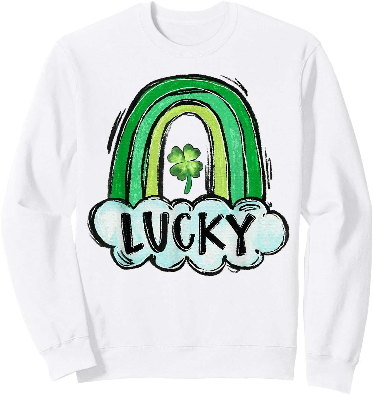 Lucky Rainbow St. Patrick's Day Shamrock Irish Women Girls Sweatshirt - Sweatshirt | White