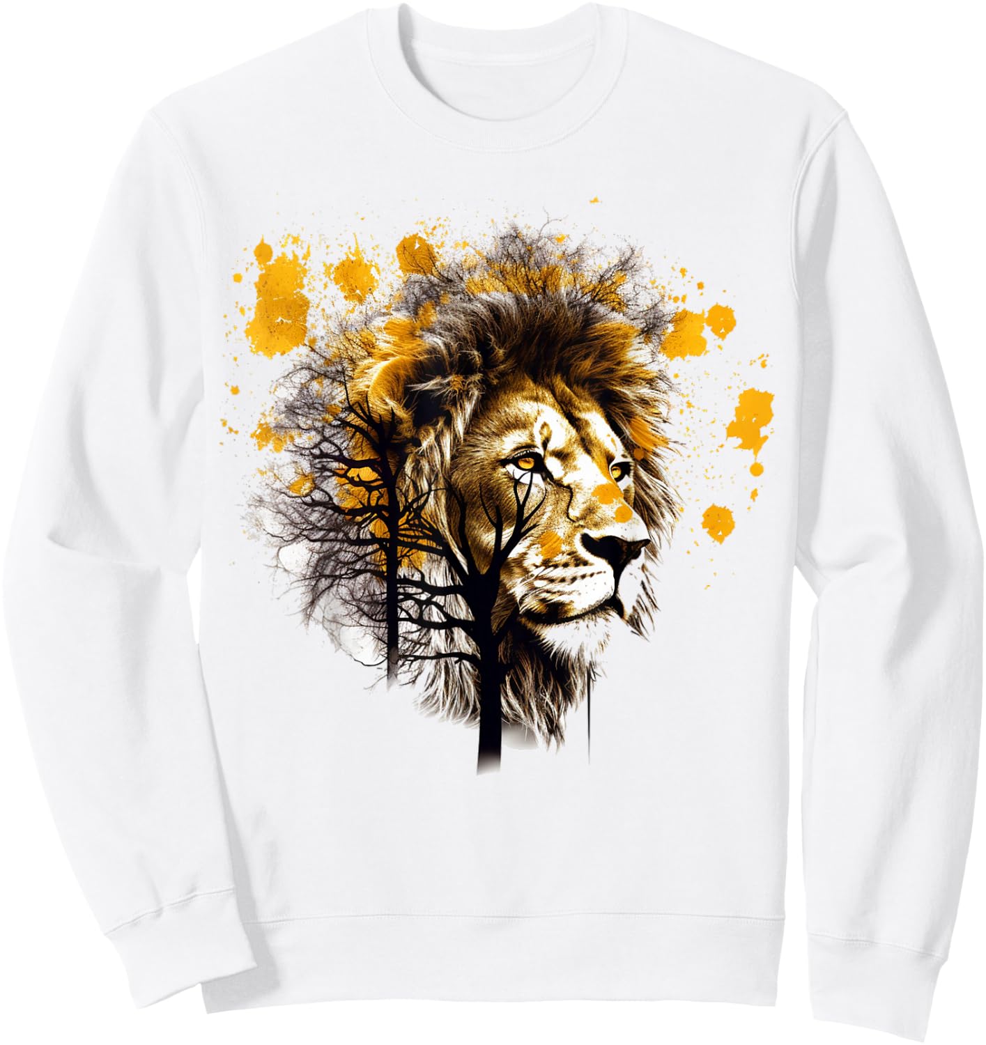 Lion Artwork Tree Colourful Animal Motif Lion Sweatshirt - Sweatshirt | White