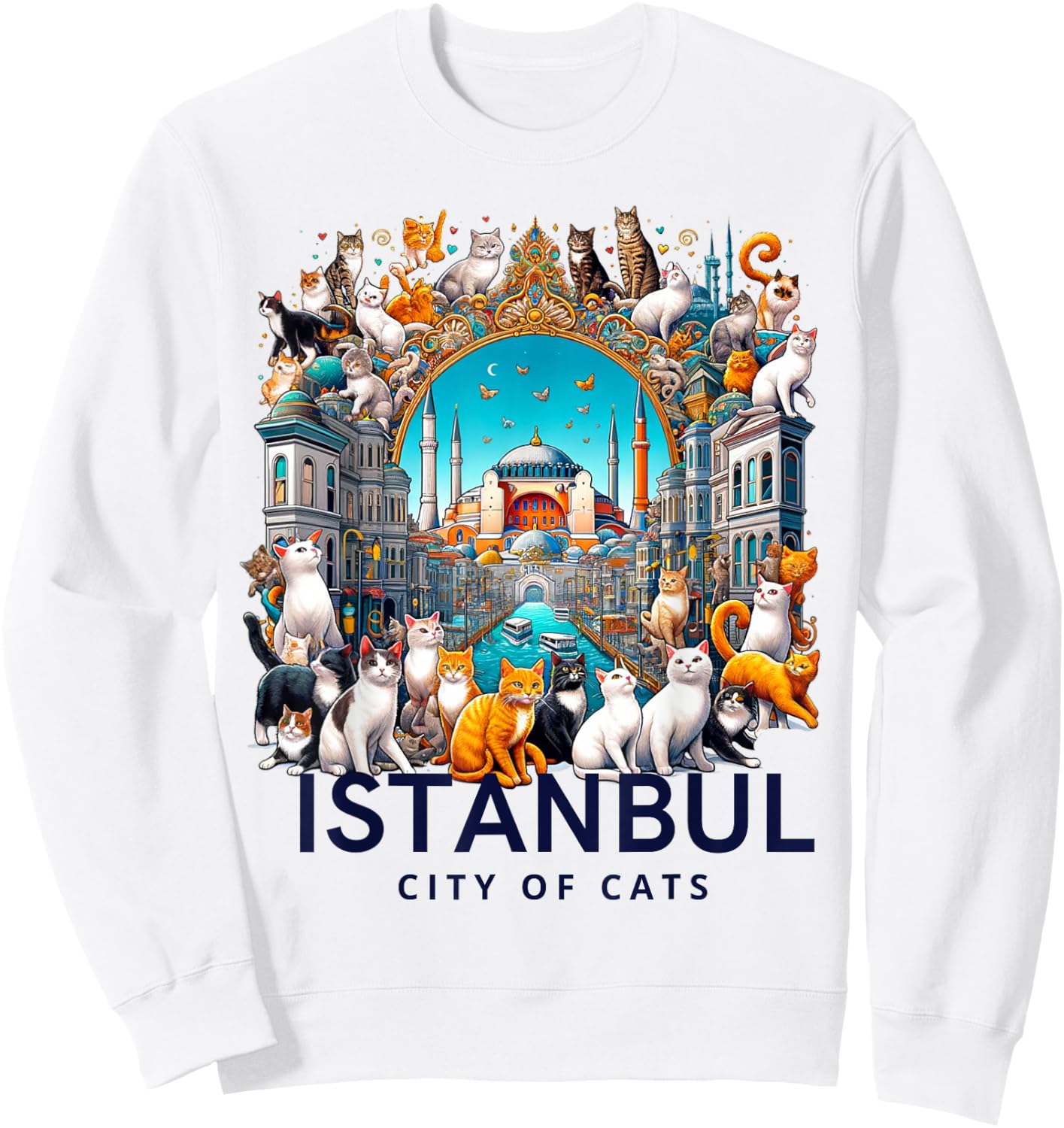 City of Cats, Istanbul - Turkish Art Sweatshirt - Sweatshirt | White