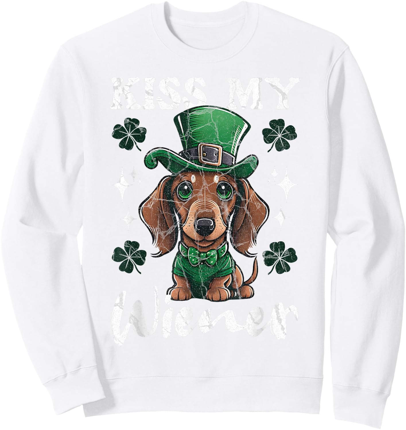 Dachshund Kiss my Wiener Funny St Patricks Day Dog Sweatshirt - Sweatshirt | White