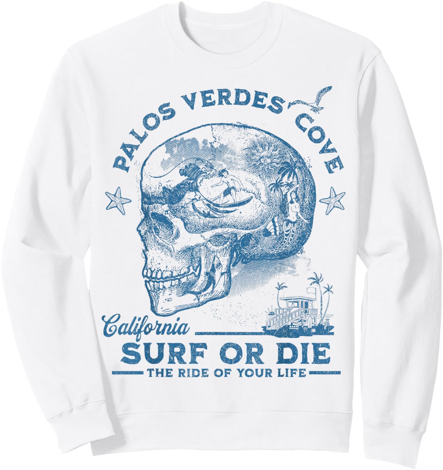 Palos Verdes Beach Surfing Girl Pacific Ocean Surf Board Men Sweatshirt - Sweatshirt | White