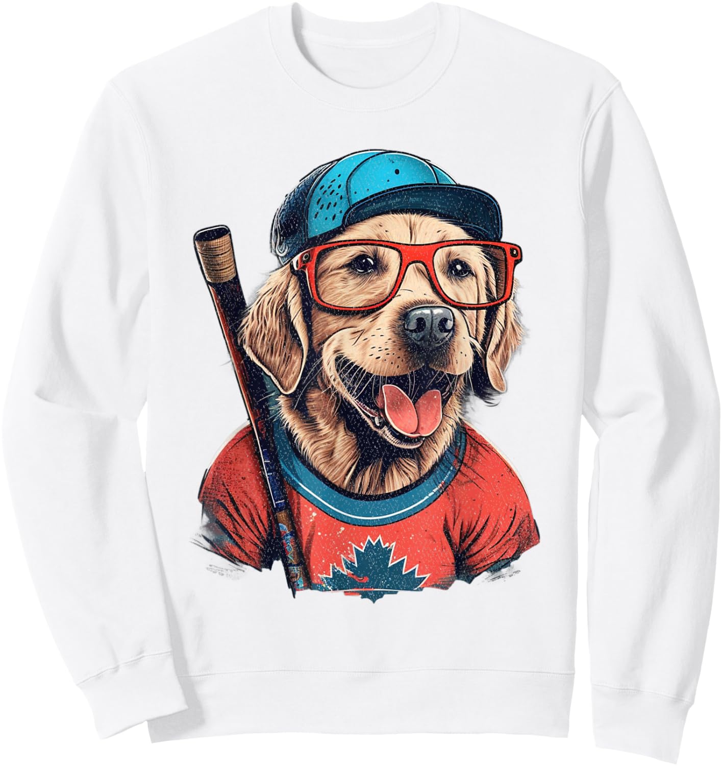 Vintage Retro Dog Playing Hockey, Hockey Stick, Puppy Lover Sweatshirt - Sweatshirt | White
