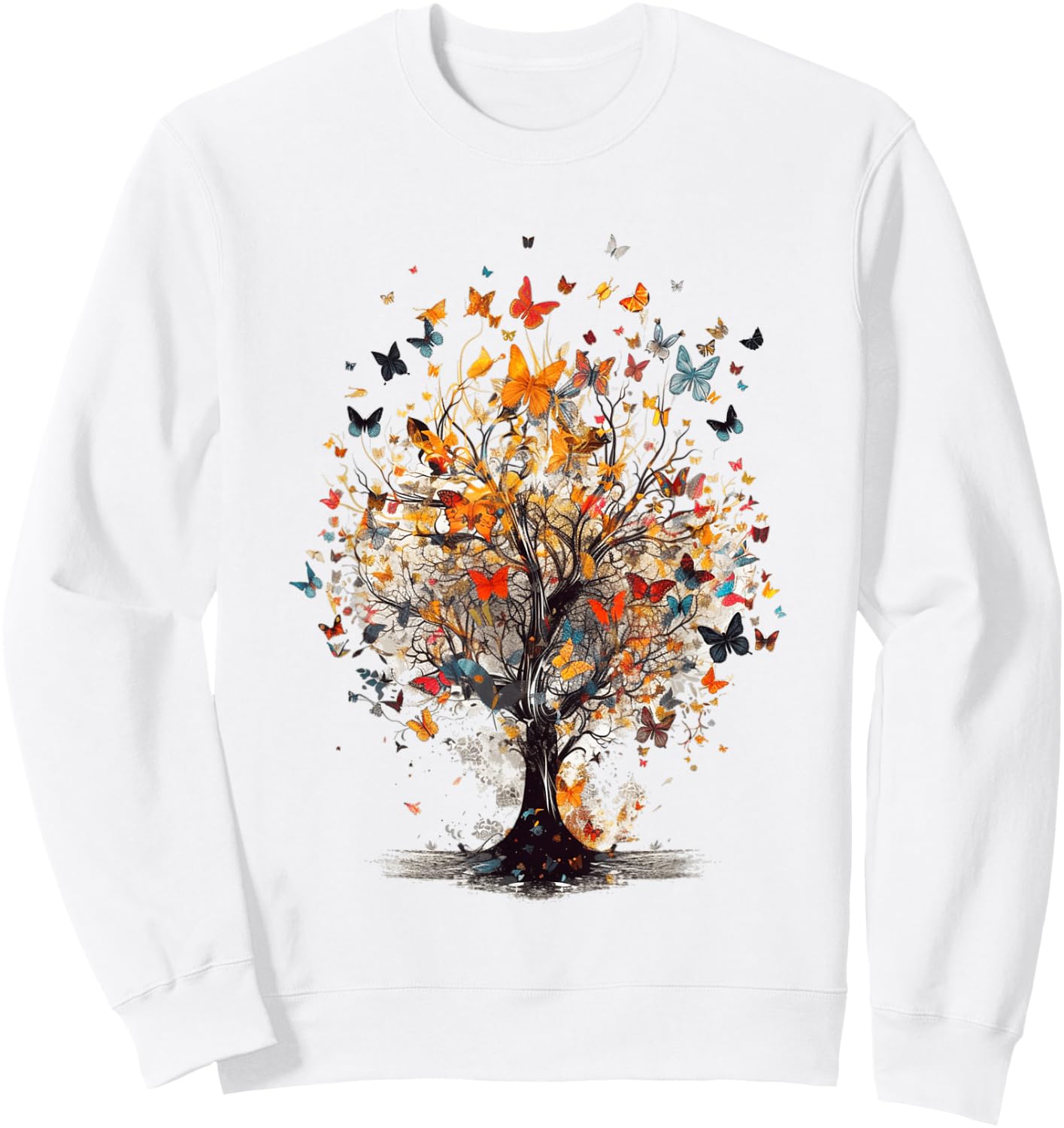Beautiful Butterfly Tree | Nature Lover Colorful Girls Women Sweatshirt - Sweatshirt | White